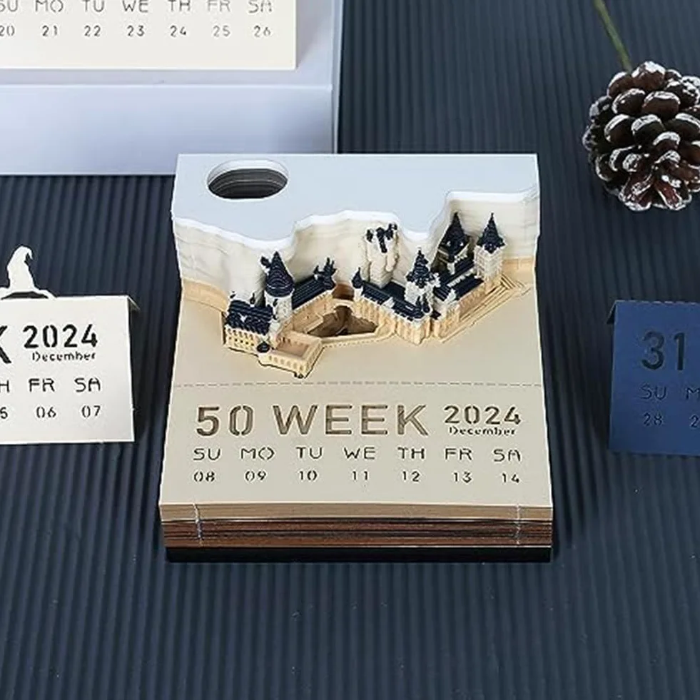 Square Castle - Blocco note a LED 3D, per Natale, regalo di compleanno con calendario, 2 pezzi