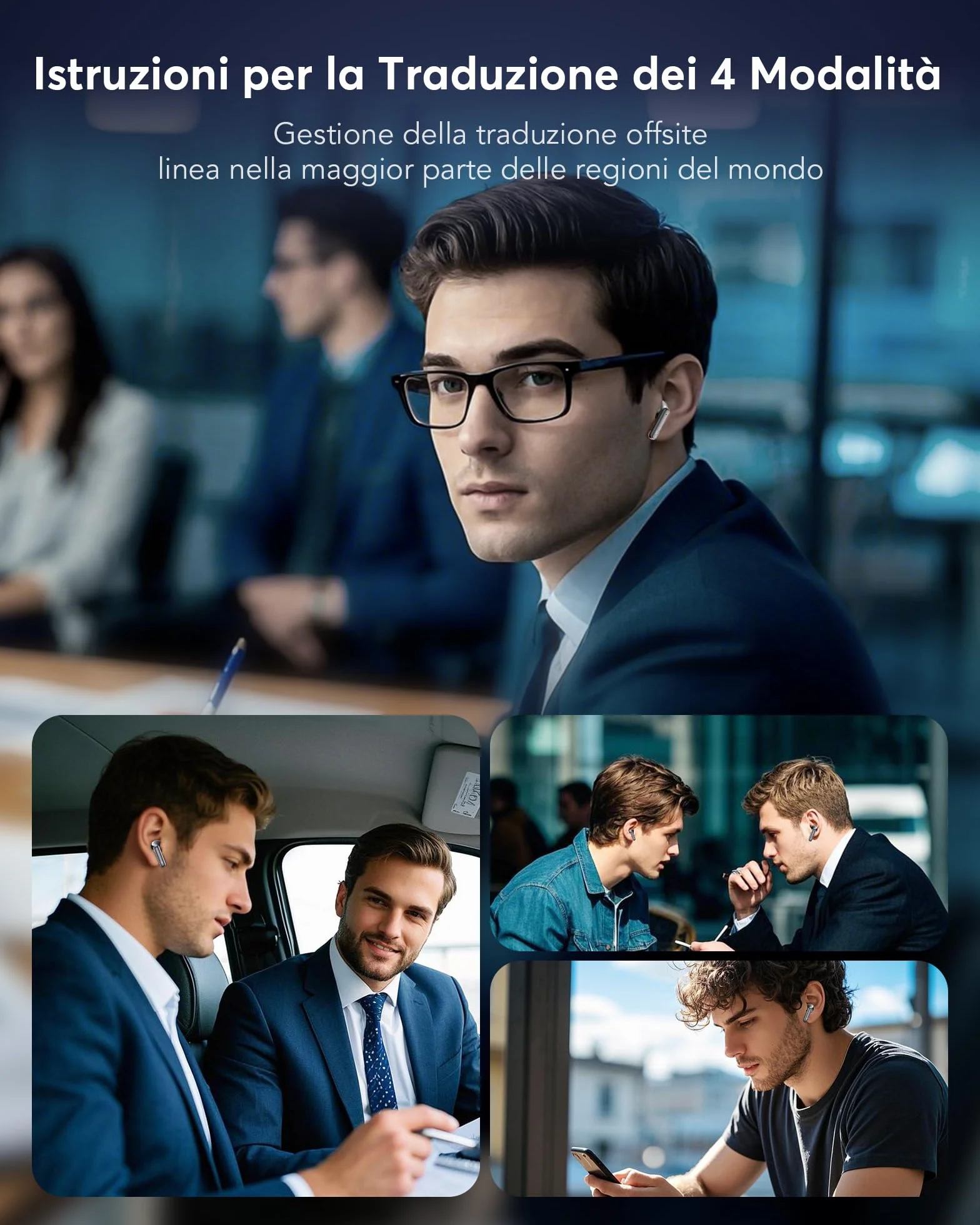 AI Cuffie Traduzione Simultanea, Auricolari Bluetooth 5.4 con schermo LED, 3 in 1 Cuffie Traduzione Bluetooth con ENC, 144 Lingue Auricolari Traduttori Istantanei Vocali Gratuite, per Viaggi/Affari