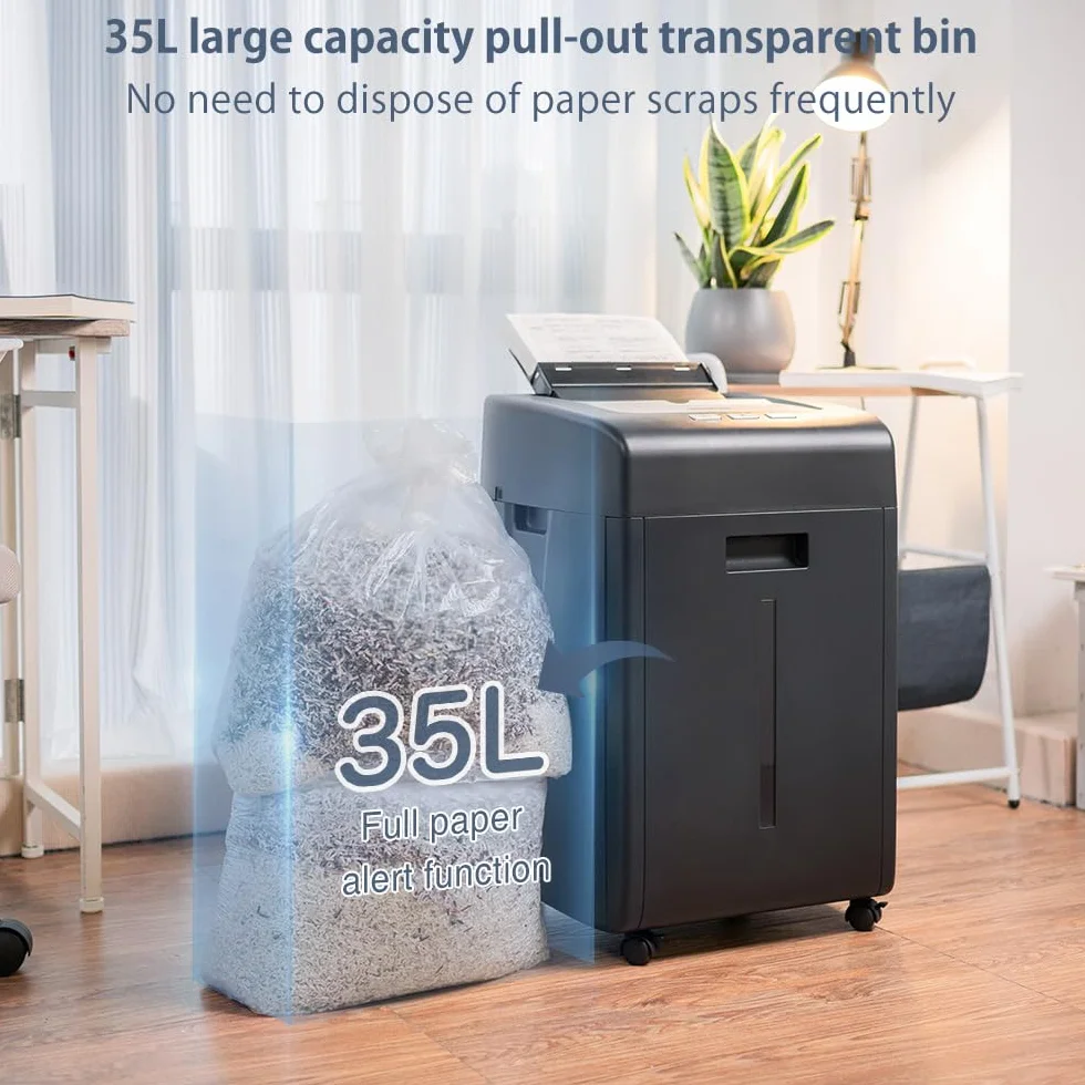Distruggi Documenti Automatico Professionale: Trituratore 200 Foggi CD Grande Capacità 35L P5 Microframmenti 60 Minuti Continui Silenzioso per Ufficio Casa Archivio Scuola Attività