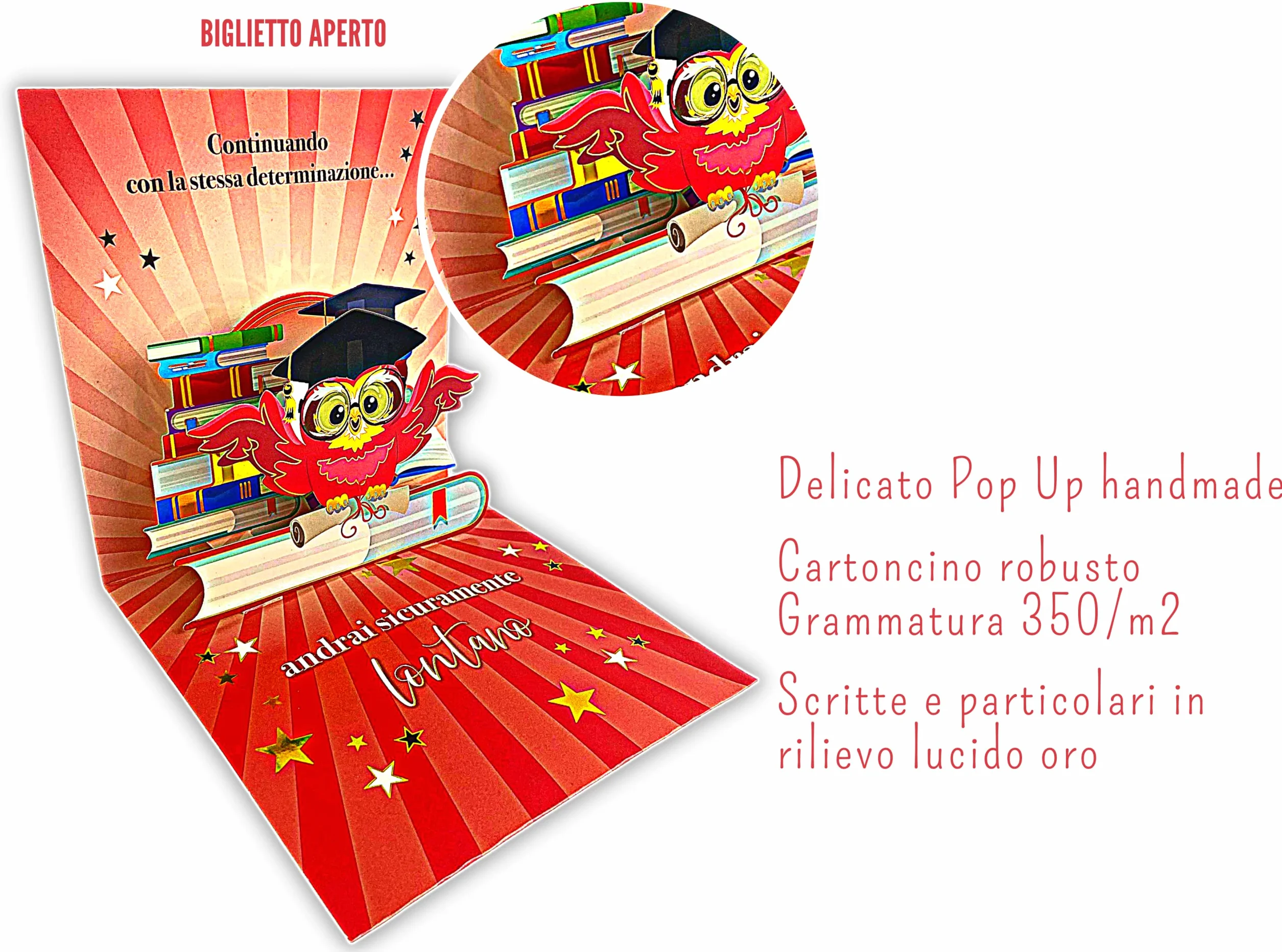 Biglietto Gadget Laurea Divertenti Pop Up con Gufo 15,3 x 15,3 cm Regalo Ingegnere Infermieristica Avvocato