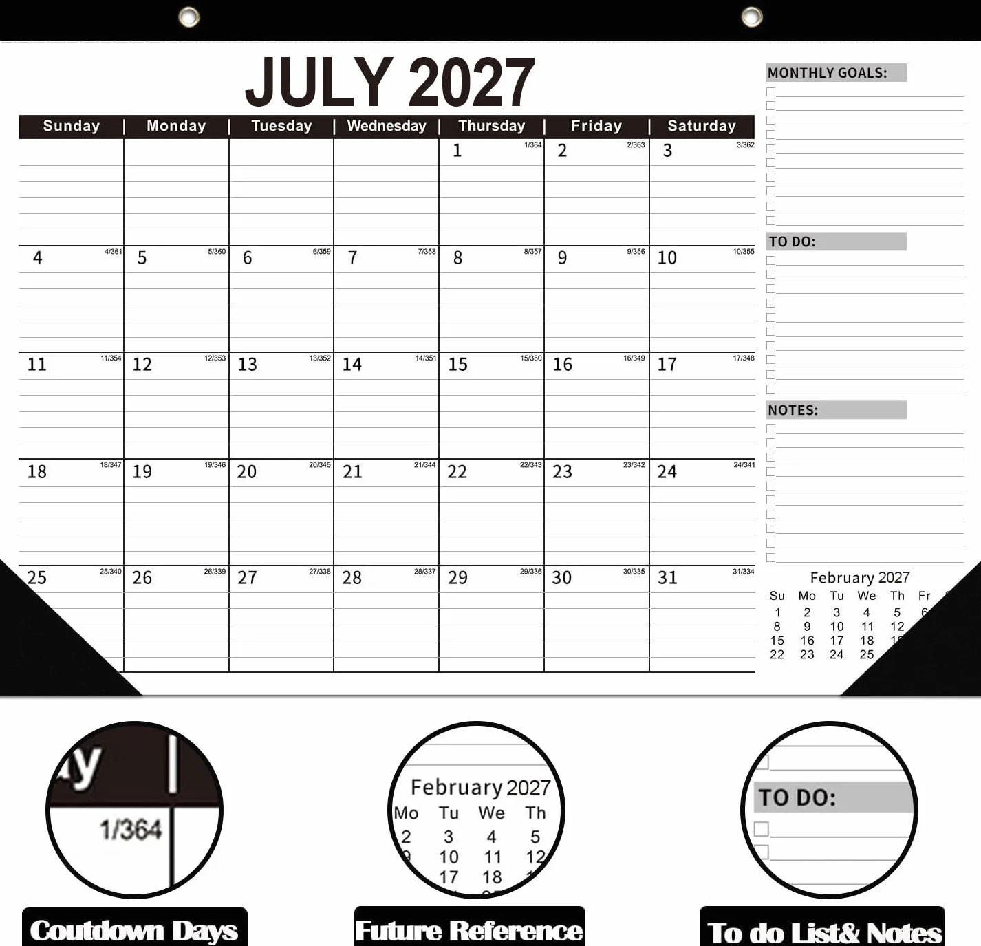 Grande calendario da parete 2026-2027 e planner da scrivania, 55 x 40 cm, da gennaio 2026 a giugno 2027, per la pianificazione di casa e ufficio (nero)