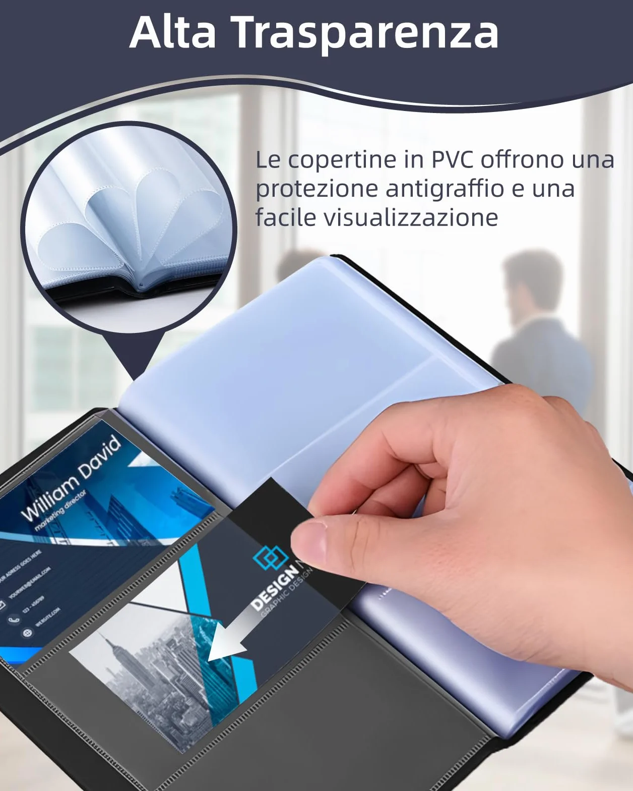 Zacro Porta Biglietti da Visita in PVC 240 Carte Portafoglio Porta Carte di Credito Nero