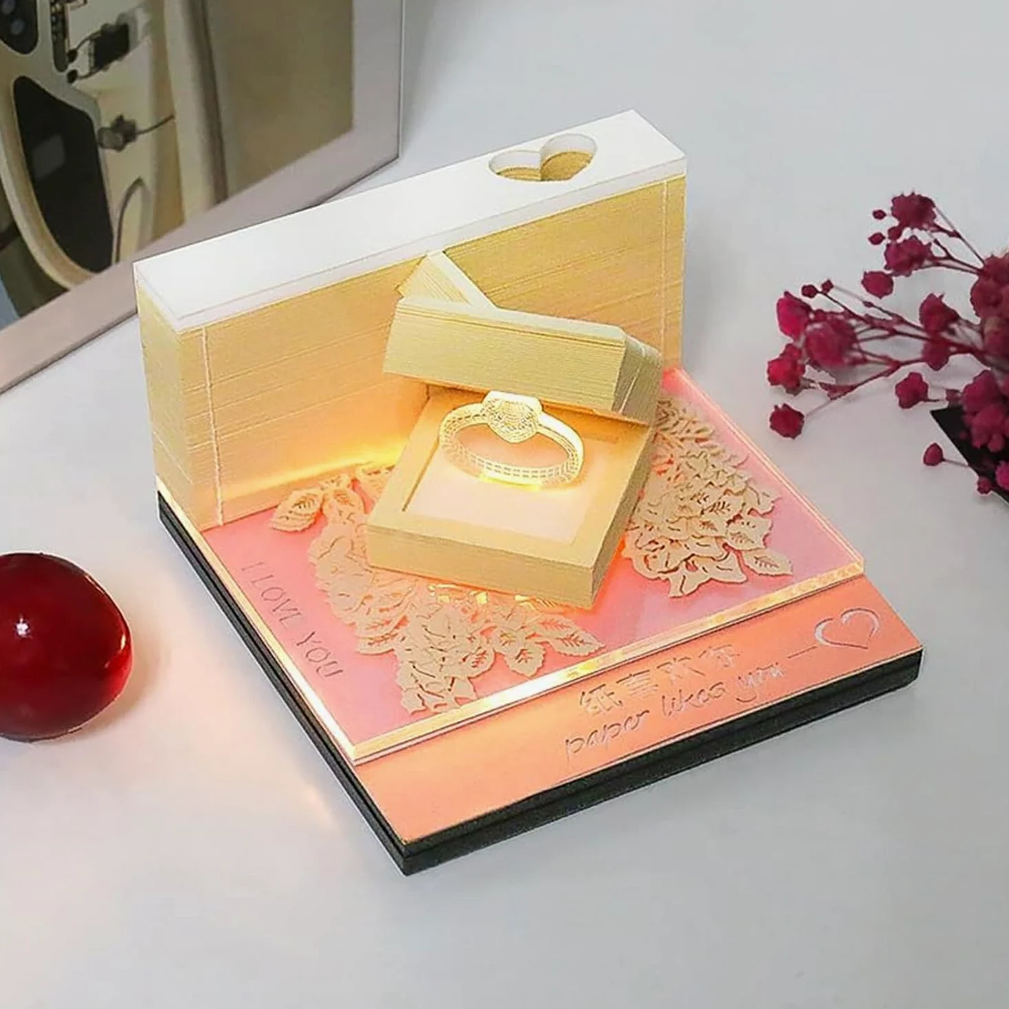 Blocco note autoadesivo 3D Blocco note con anello, 160 fogli Blocco note in carta artistica Blocco note 3D, Blocco note for bambini/amante/amici/moglie/regali for studenti (Anello) (Color : Ring, Si