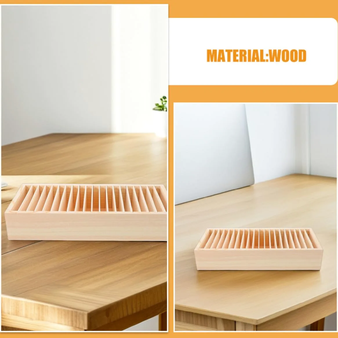 BESPORTBLE Scatola Porta Carte Organizer Versatile 2 Pezzi Design Multi-scomparto in Legno e Struttura Staccabile per Accessori e Biglietti da Visita , per Casa e Ufficio