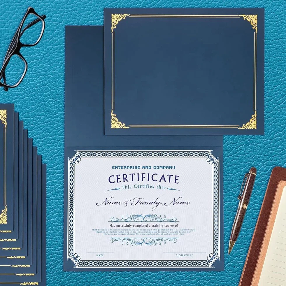 25 Pezzi Titolari Titolari di Laurea Copertine di Certificato con Bordo in Foglio D' Carta Blu per Lettera Formato 8,5 X 11 Pollici