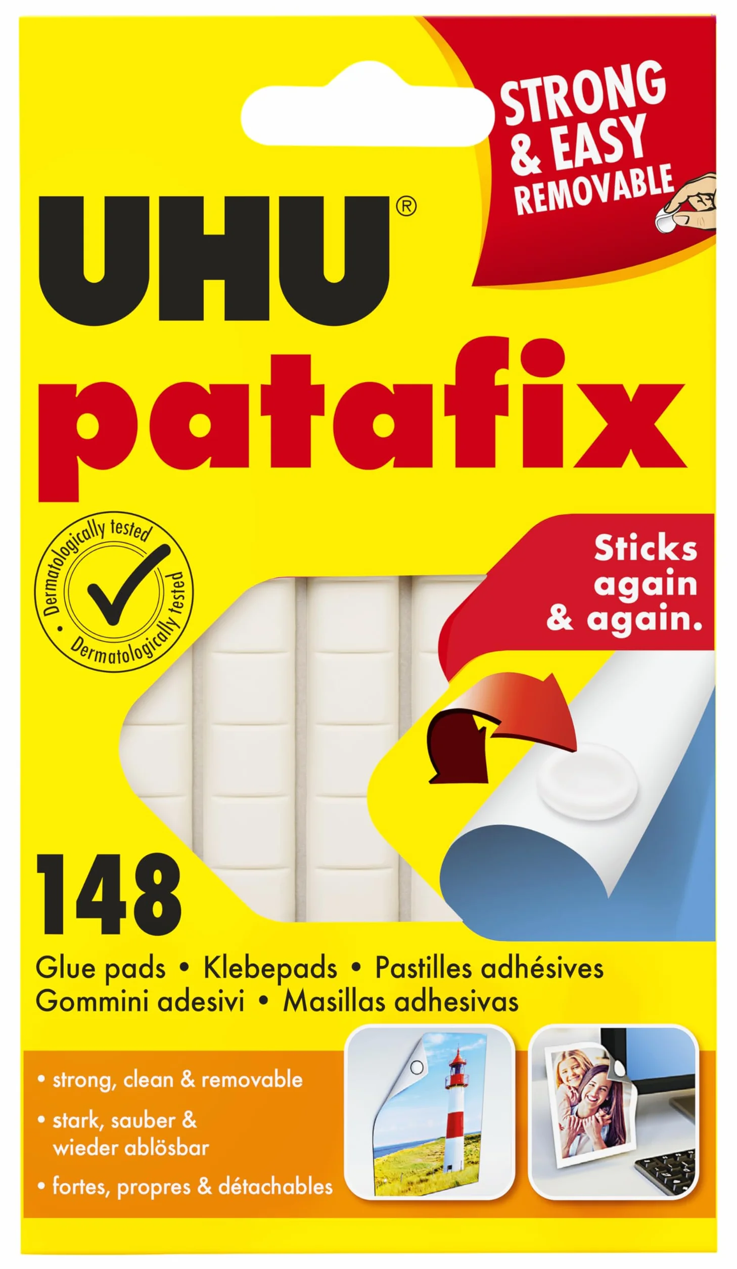 UHU PATAFIX Originale Pastiglie adesive pretagliate Riposizionabili Bianco 148 pastiglie