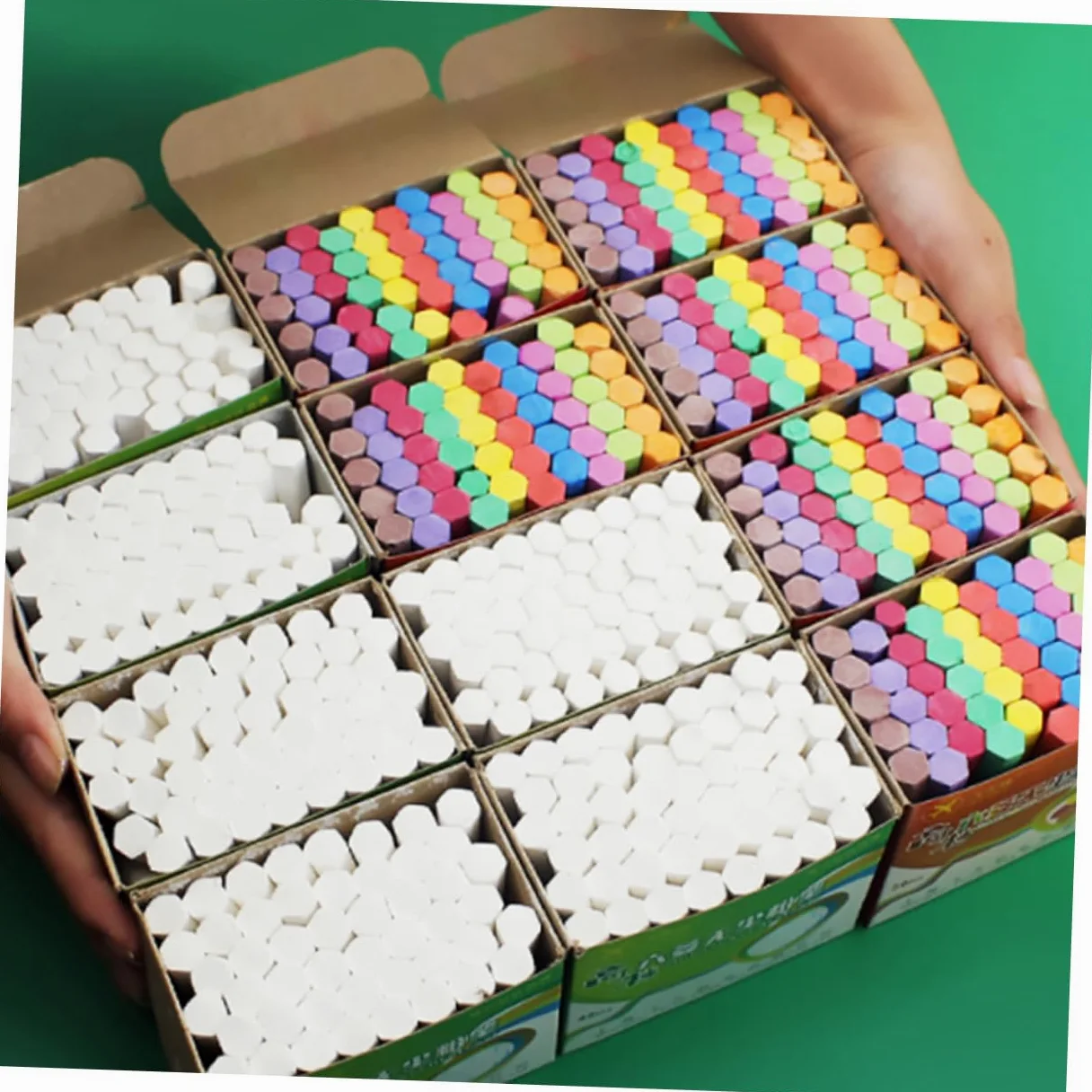 Gessetti Colorati senza Polvere per Lavagna Forma Esagonale, 3 Confezioni, per Scuola e Feste