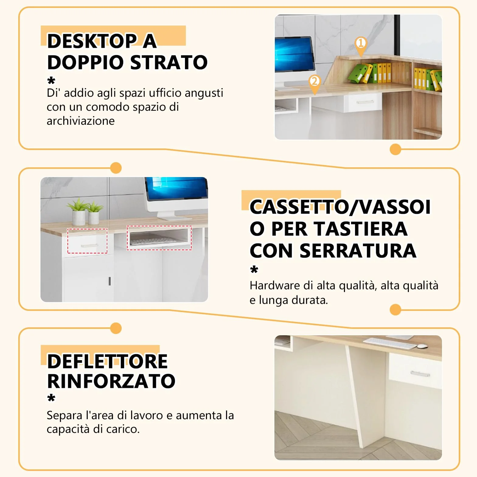 Banco Reception 80-300cm, Scrivania Reception Moderna con Scaffali, Banco per Negozio, Ufficio, Salone di Bellezza e Bar