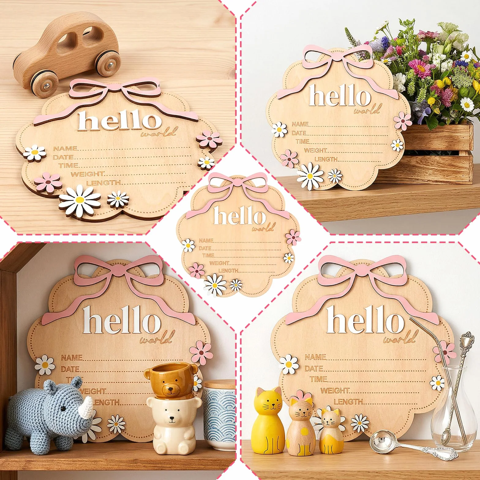 Biglietti di benvenuto per neonati in legno con scritta tedesca Nogeqi Hello World