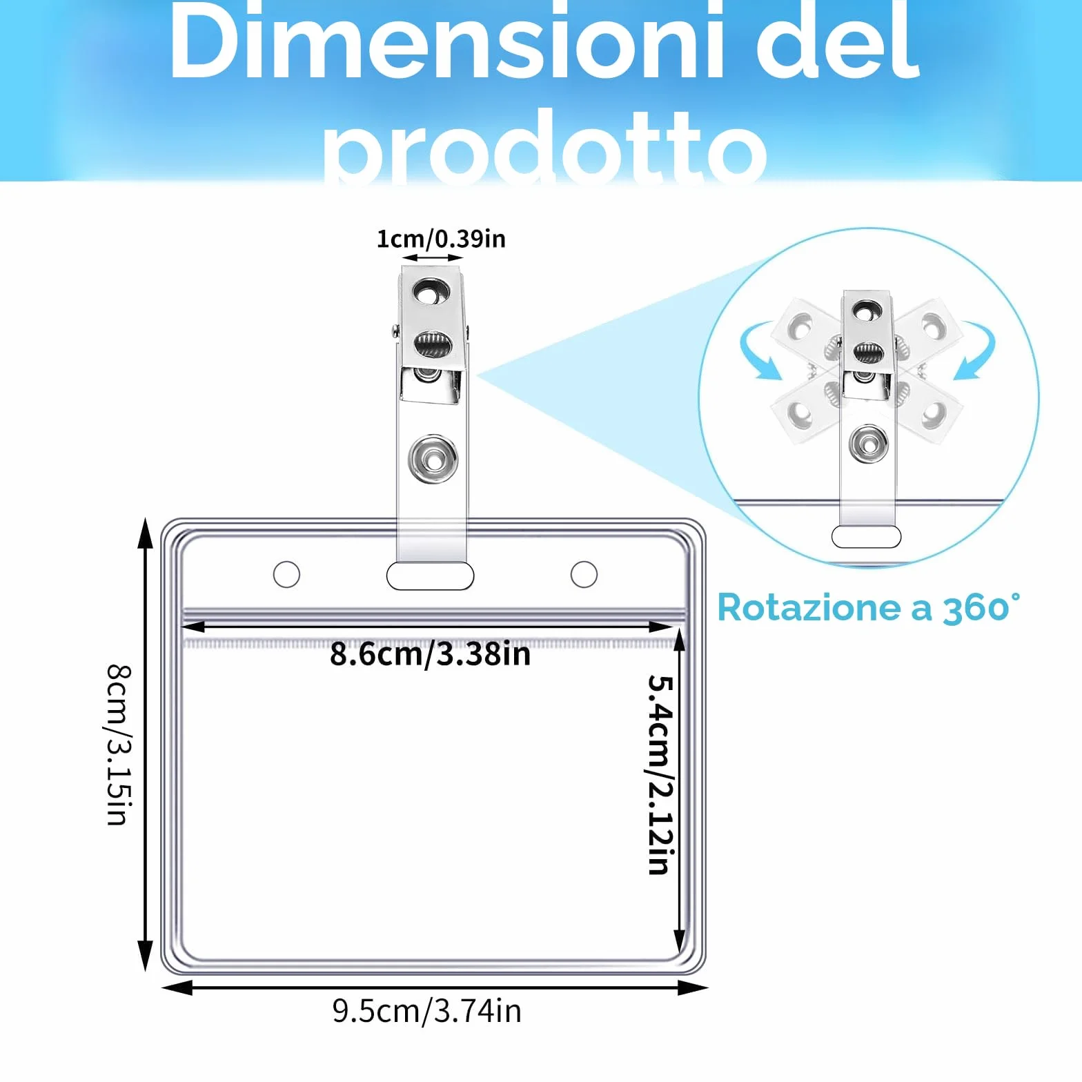 Porta Badge Con Clip Trasparente 100 Pezzi 9 x 8,5 cm Cartellino Identificativo Plastica Orizzontale Impermeabile
