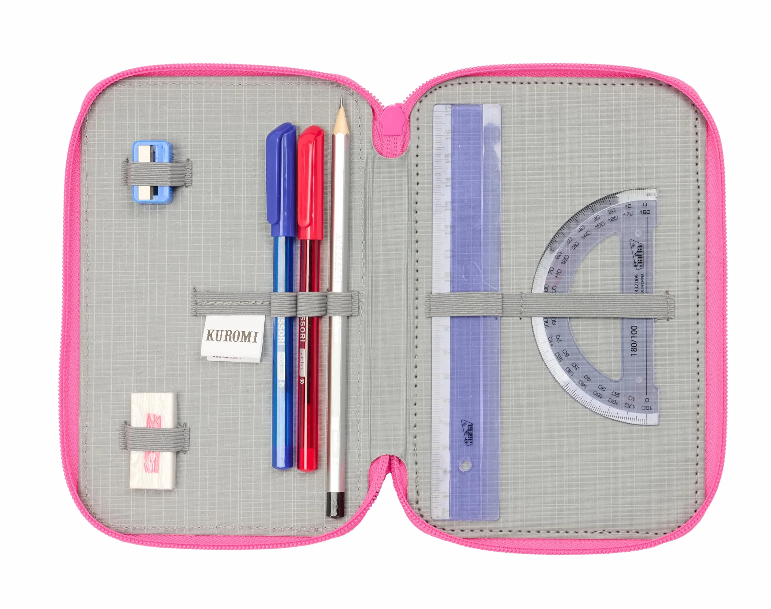 safta KUROMI - Astuccio scolastico con 37 utili inclusi, astuccio per bambini, ideale per bambini dai 5 ai 14 anni, comodo e versatile, qualità e resistenza, 12,5 x 5,5 x 19,5 cm, nero/fucsia, M