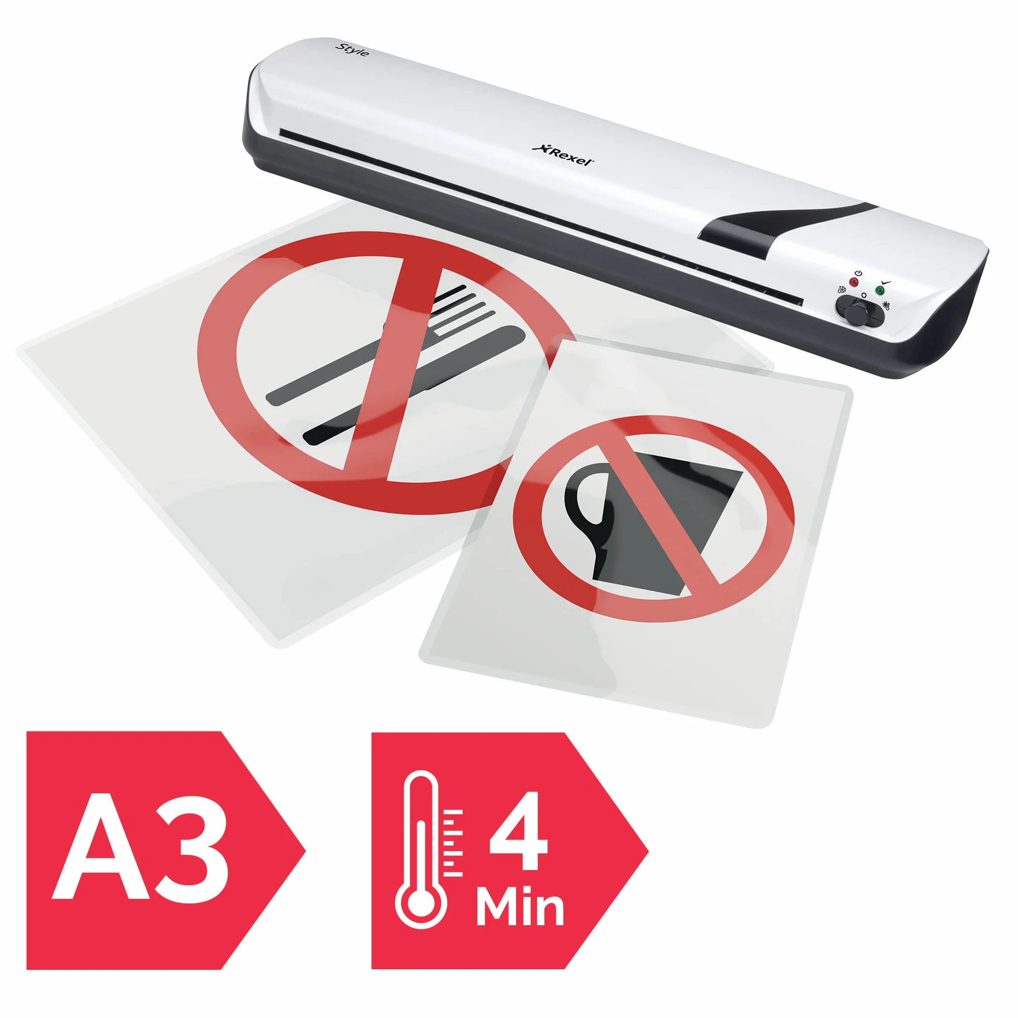 Rexel Style Laminatrice Adatta a Plastificare dal Formato ID al Formato A4, Compatibile con Buste fino a 125 Micron di Spessore, Riscaldabile in 4 Minuti, Bianco, 2104513