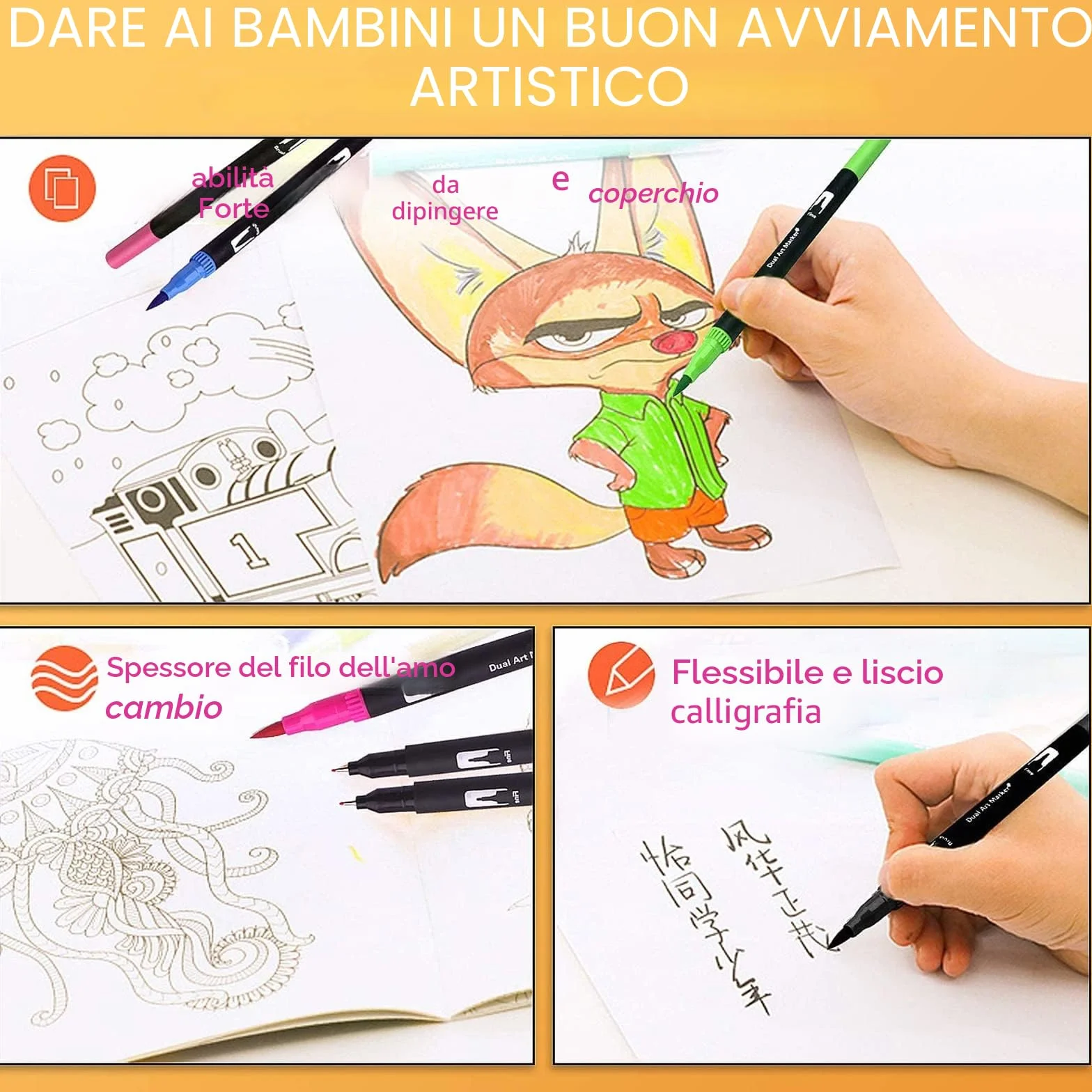 Pennarelli Brush Pen Lettering, 120 Pennarelli Punta Fine,Pennarelli Acquerellabili Pennarelli Doppia Punta per Calligrafia, Dsegno, Schizzi da Colorare