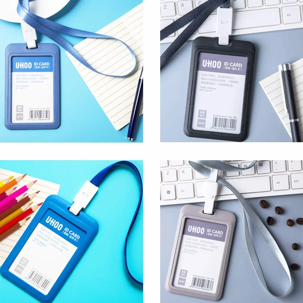 Porta-badge e Porta-carte Carte d' Identità Case con Cordino ID Carte con Cordoncino 4 Pezzi Nero Blu Chiaro Blu Scuro Grigio Chiaro