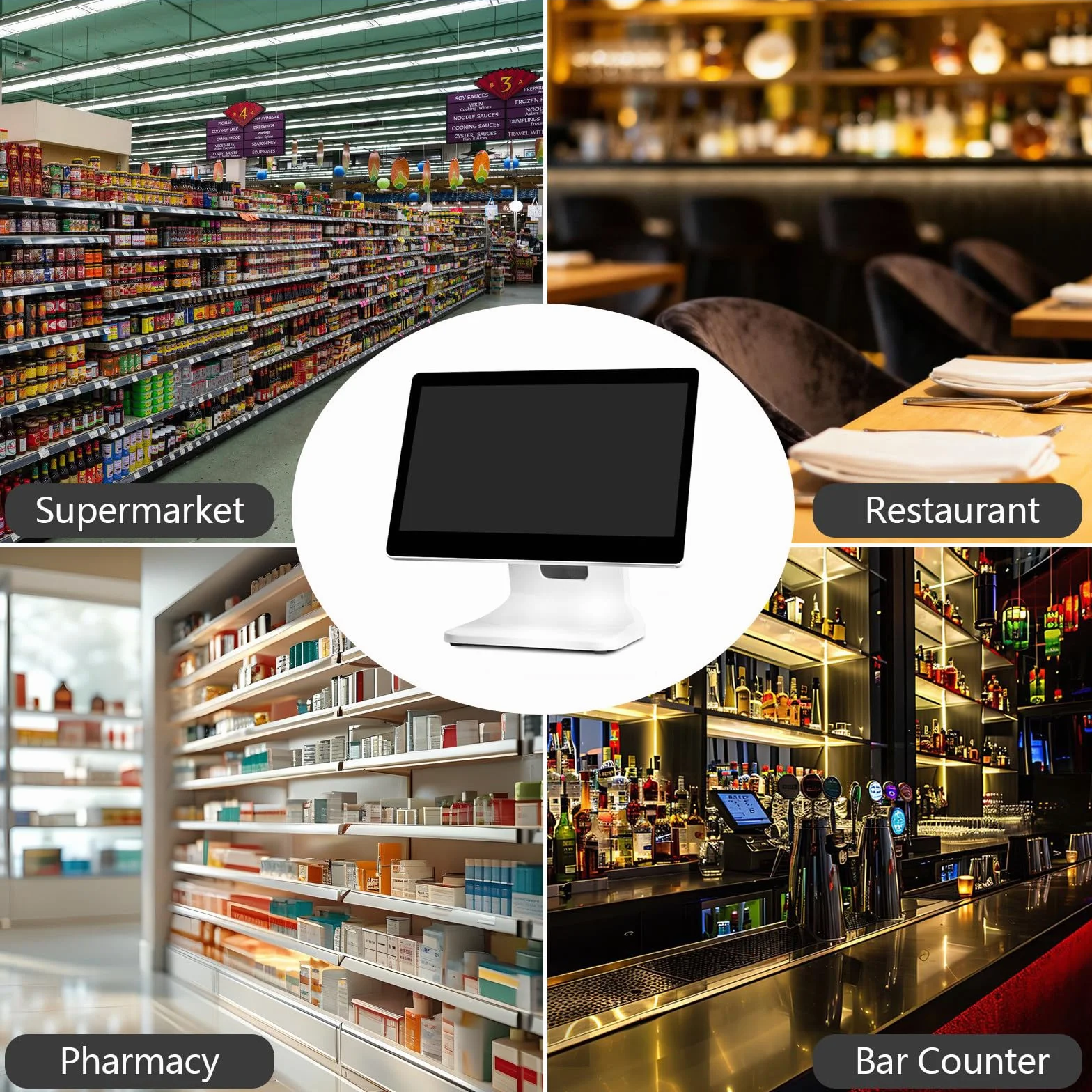 Egistratore di Cassa Commerciale-Sistema POS con Schermo Tattile 15.6" FHD-Registratore di Cassa Touchscreen -4g + 64g- Cassa Professionale per Ristoranti e Negozi
