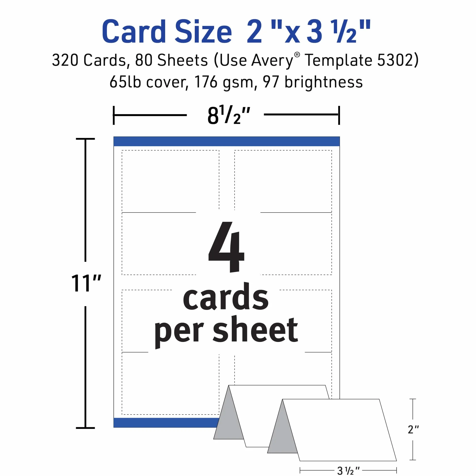 AVERY Biglietti per tende piccole stampabili 5,1 x 8,9 cm fronte/retro bianco opaco confezione da 2 320 carte