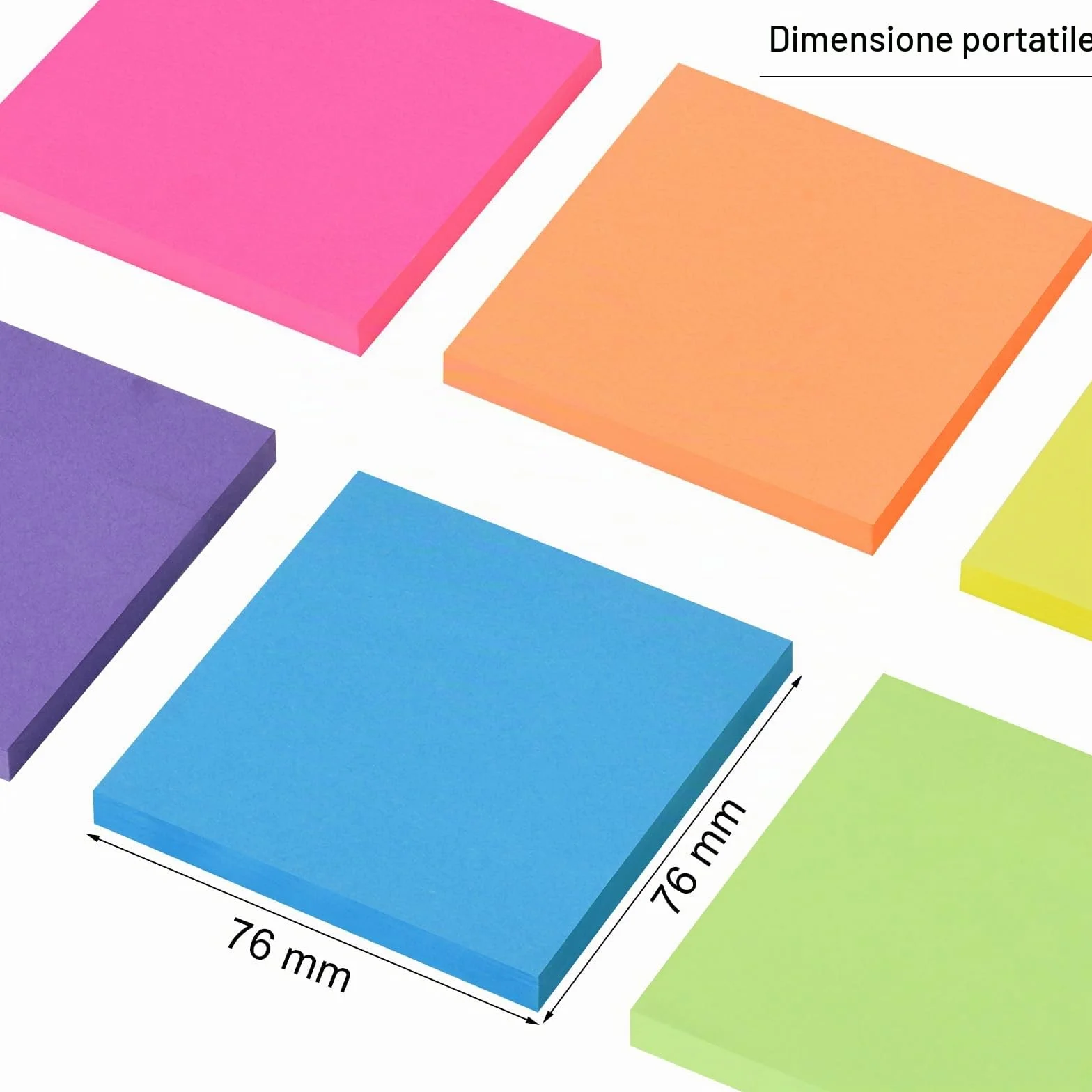 Blocchetti di Foglietti Adesivi 76mm x 76mm Neon, 60 Fogli per Blocco, Promemoria e Annotazione