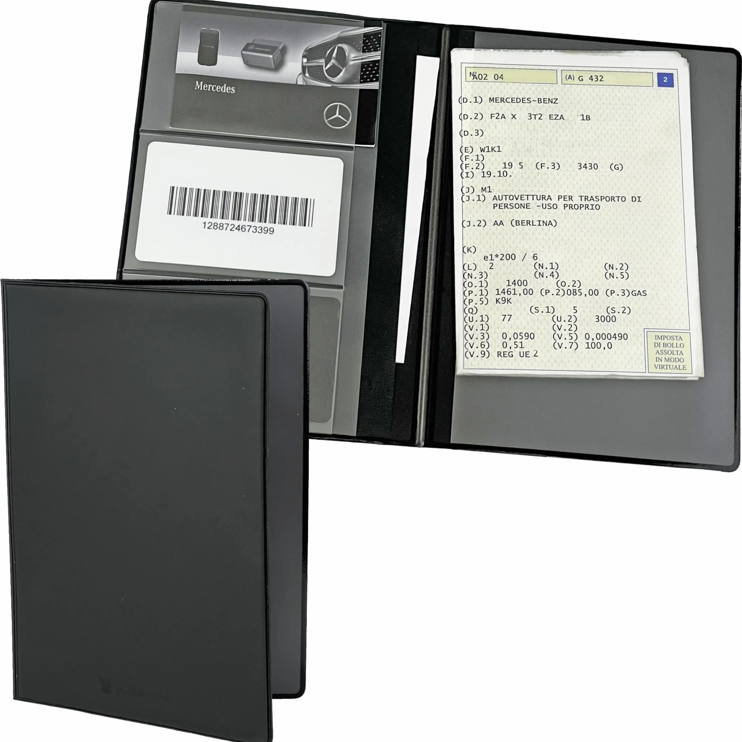 Portadocumenti Auto Moto chiusura a due ante Made in Italy Nero per libretto card assicurazione