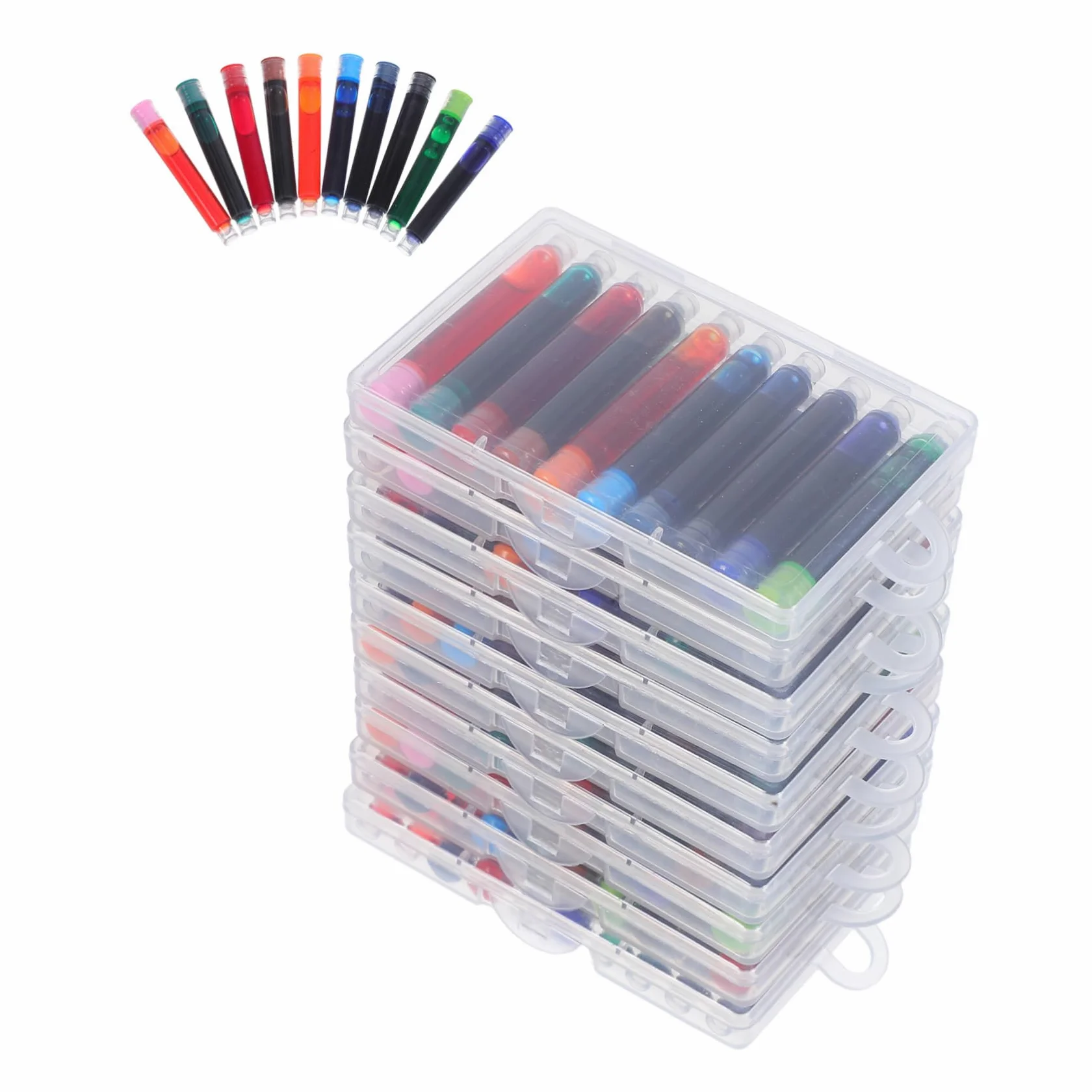 Ricariche di Inchiostro per Penne Stilografiche 3,4mm Calibro, Plastico, 10 Scatole, Scrittura Fluida e Sostituzione Facile per Studenti e Ufficio a Casa