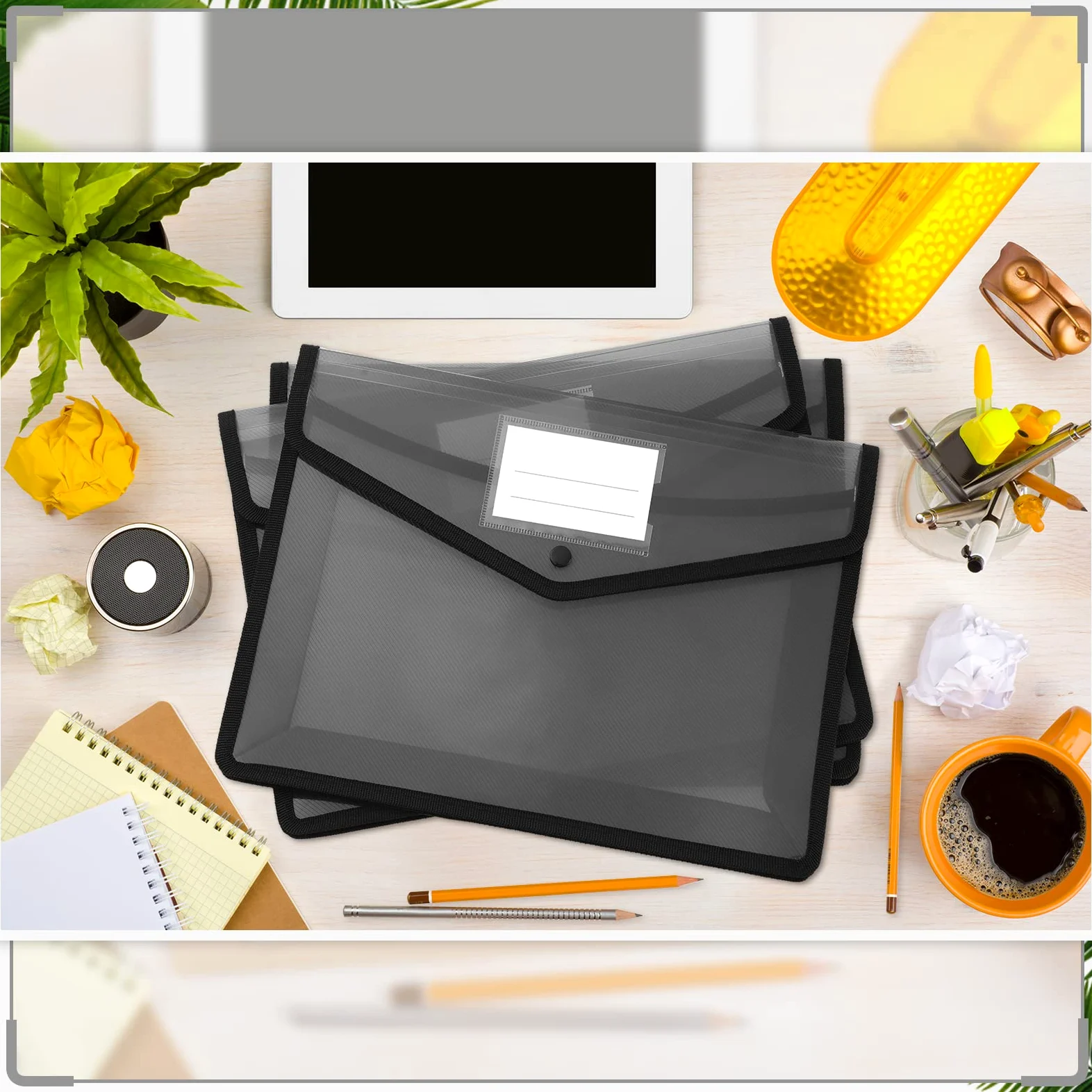 Teling 15 cartelline in plastica espandibile, formato A4, organizer per documenti colorati, con chiusura a bottone e tasca impermeabile, per lavori a casa (nero)