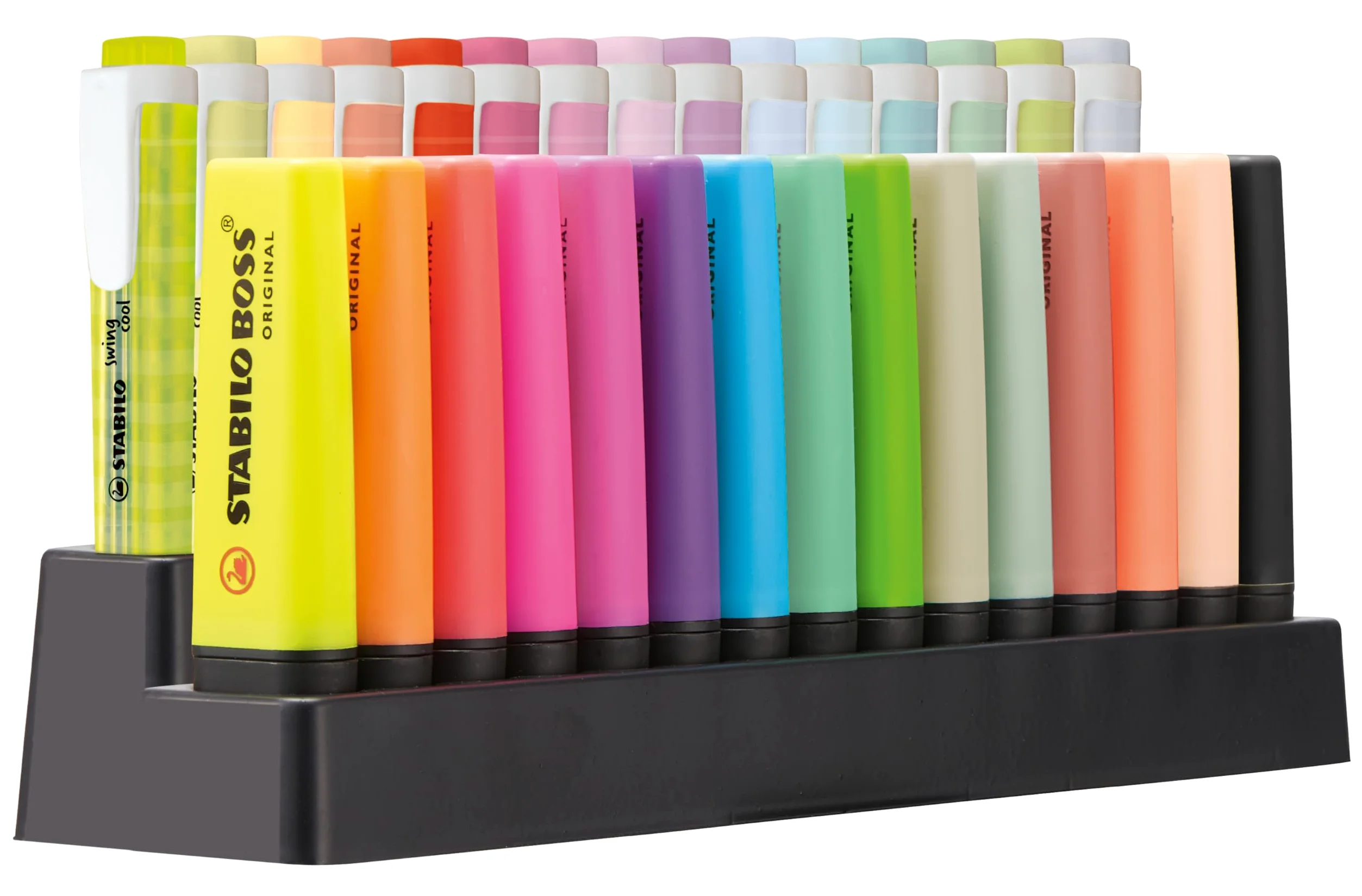 Pennarello evidenziatore stabilo fluorescente set da tavolo 15 pezzi boss 70 + 15 pezzi swing cool colori assortiti.