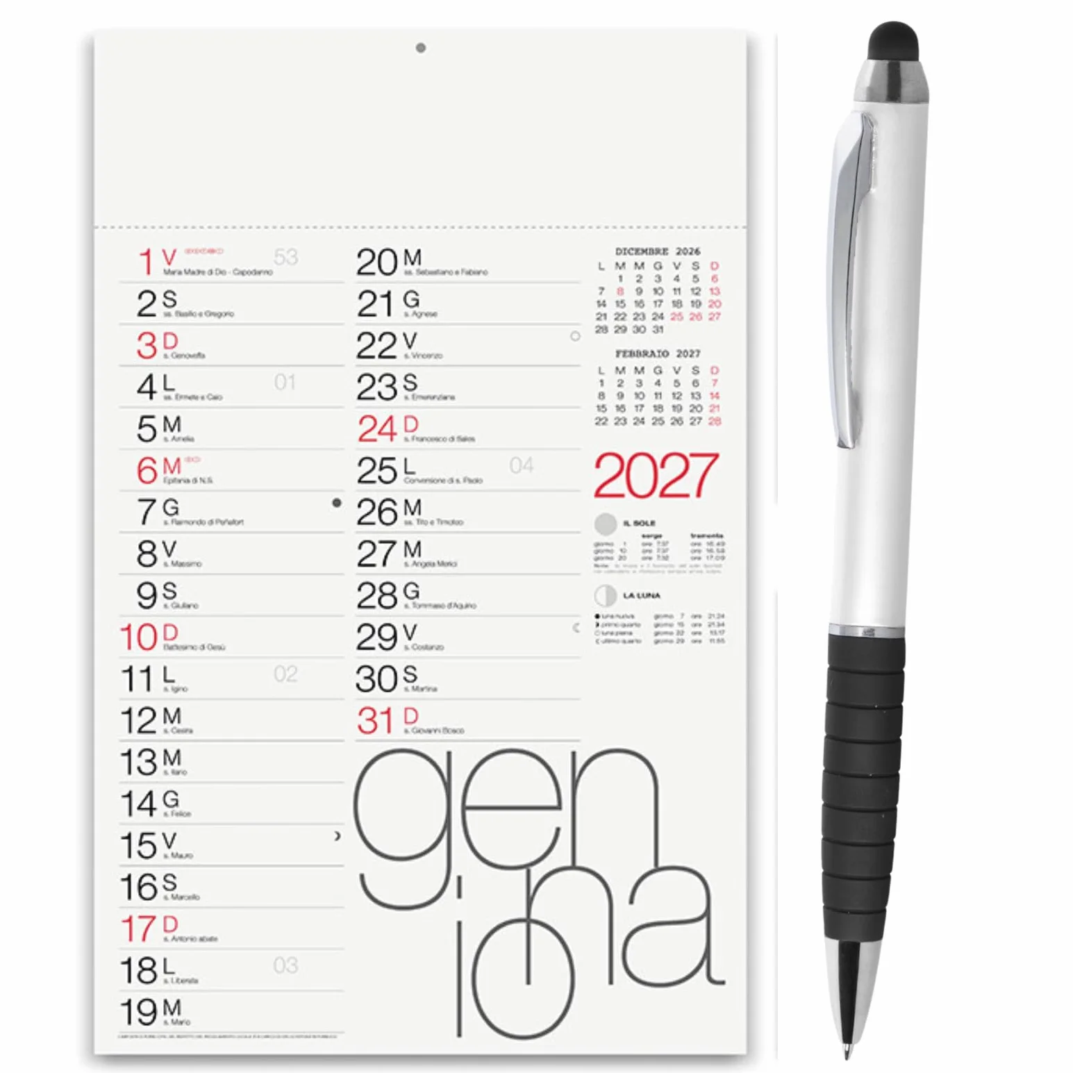 100 Calendari Personalizzati 2027 + 100 Penne Touch Personalizzate Gadget Pubblicitari di Fine Anno come Omaggio per i Clienti Promozionali Regali Aziendali. Cod. Master