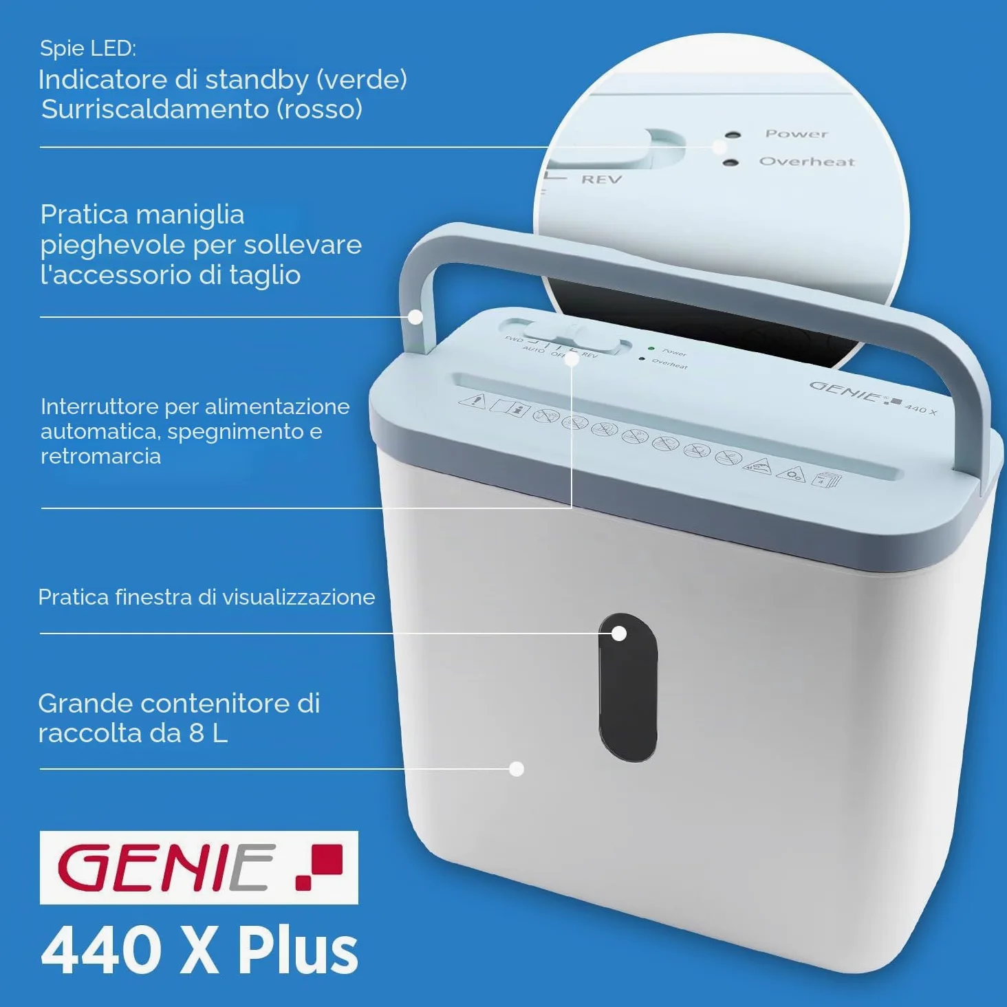 GENIE 440 distruggidocumenti | Taglio particelle 4 x 38 mm | Livello di sicurezza P-4 | Silenzioso 72 dB | Shredder compatto e portatile | Funzione di avvio/arresto automatico | Protezione da