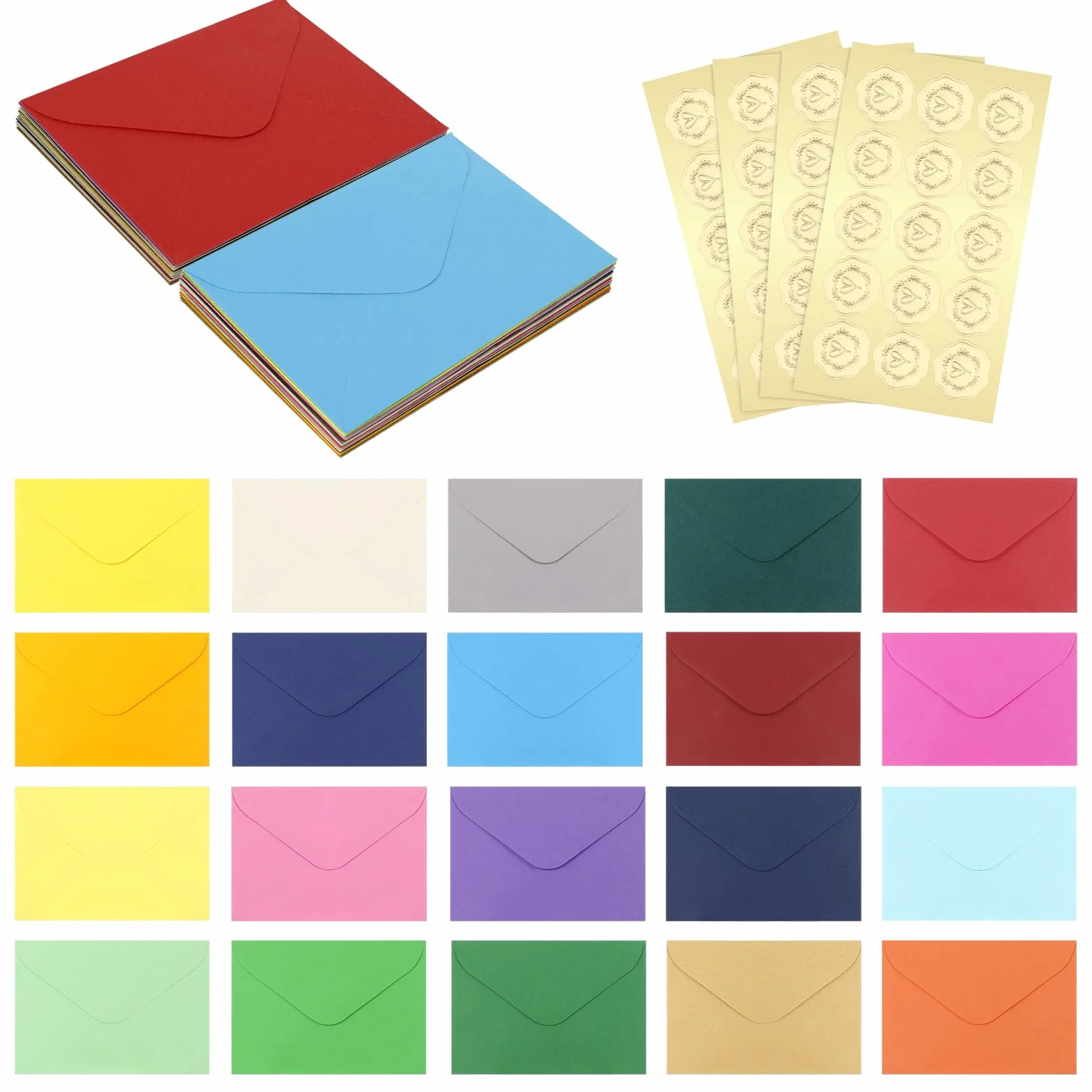 Buste regalo colorate 60 pezzi 20 colori 15,9x10,9 cm con adesivi dorati per nozze compleanni feste