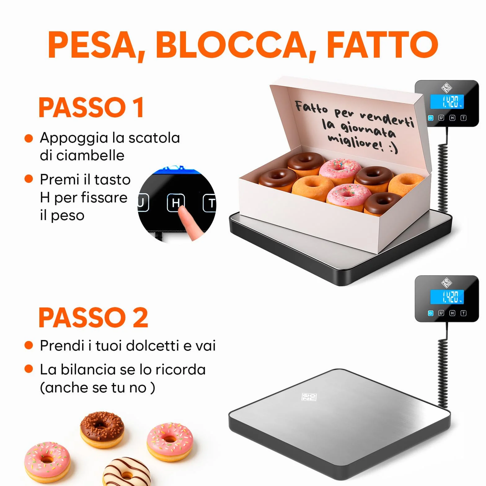 Bilancia Professionale 200 kg/10 g Pesa Pacchi Alta Precisione Funzione Hold Tara Argento