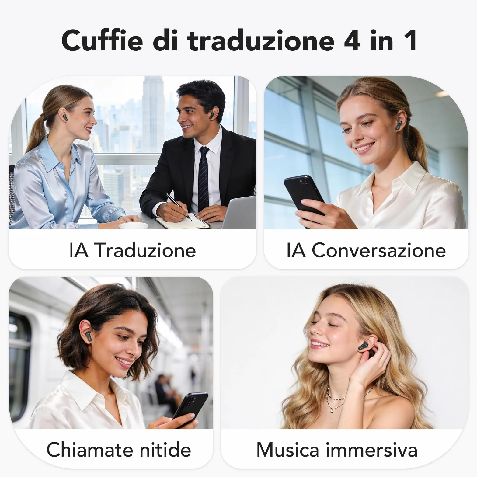 N02 Auricolari Traduttore AI 4 in 1, Cuffie con Traduzione Simultanea in Tempo Reale, 165 Lingue e 9 Modalità di Traduzione, Assistente AI, Display LCD Touch, Bluetooth 6.0 per Viaggi, Lavoro e Studio