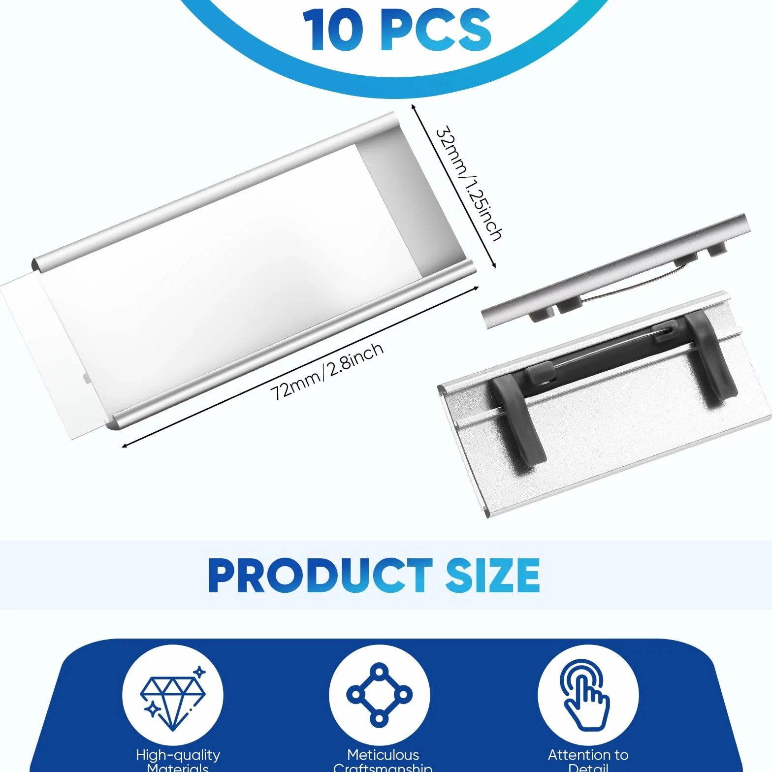Faccito 10 Portanomi in Alluminio con Fessura per Carta e Spilla, Targhette Anodizzato, 72 x 32 mm, Argento