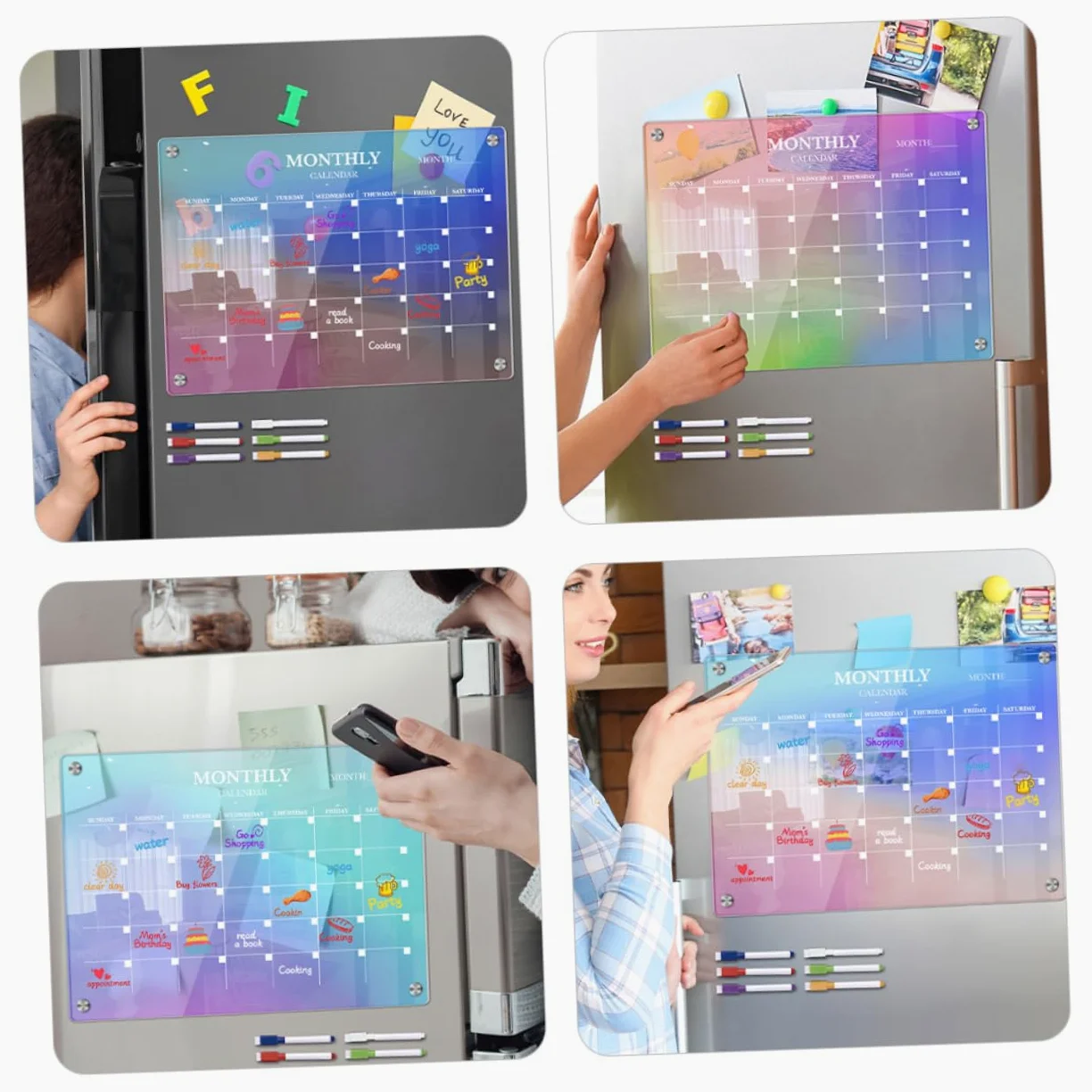 Planner Mensile Magnetico in Acrilico Cancellabile 7 Pezzi | Trasparente DIY Set Penna, Superficie per Annotazioni Quotidiane, Non Lascia Residui