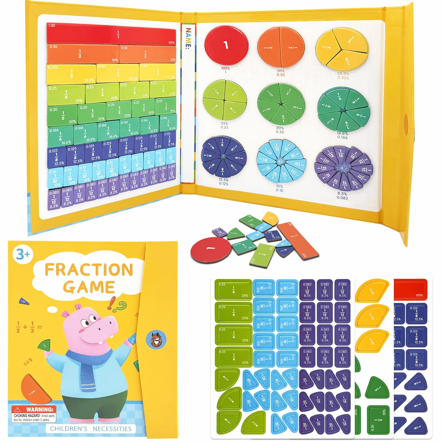 Piastrelle Magnetiche per Frazioni, Cerchi di Frazione con Percentuali e Decimali - Set Materiali Matematica Montessori