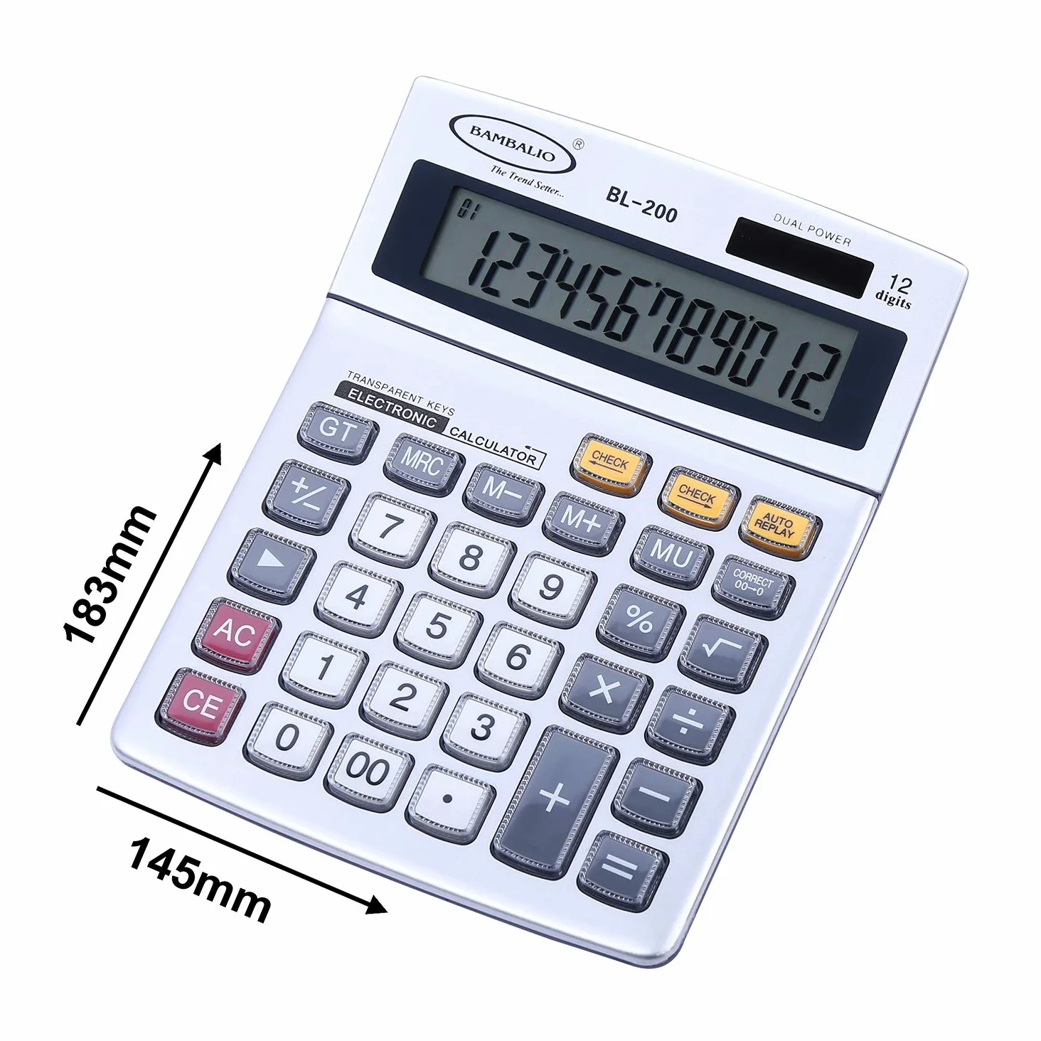 Bambalio Calcolatrice elettronica a 12 cifre BL-200 con grande display con 3 anni di garanzia.