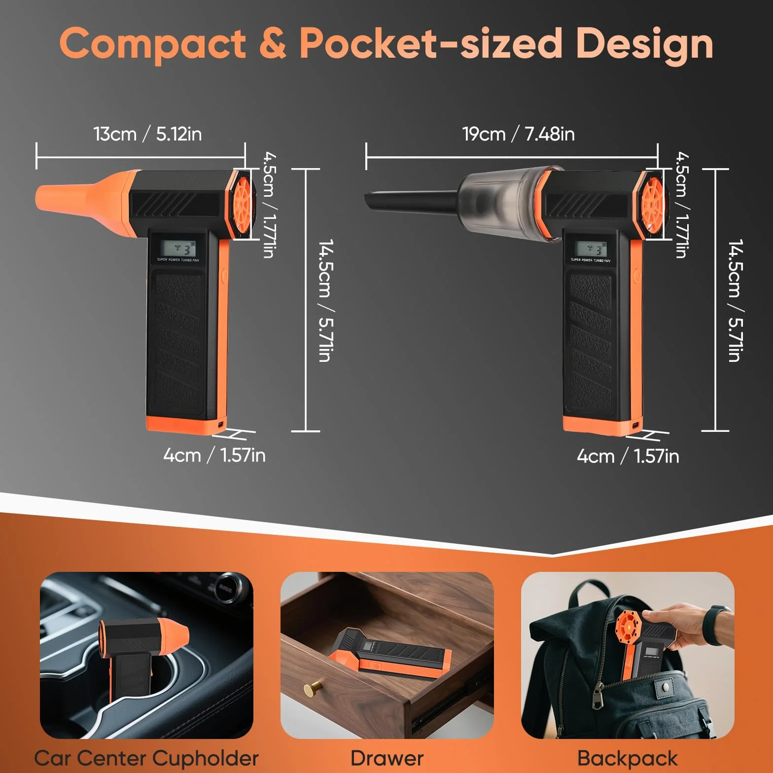 Soffiatore d'aria portatile e aspirapolvere 2 in 1, soffiatore d'aria senza fili da 150000 giri/min, ricaricabile da 5000 mAh, rimuovi polvere per la pulizia di PC, tastiera, auto, divano, casa