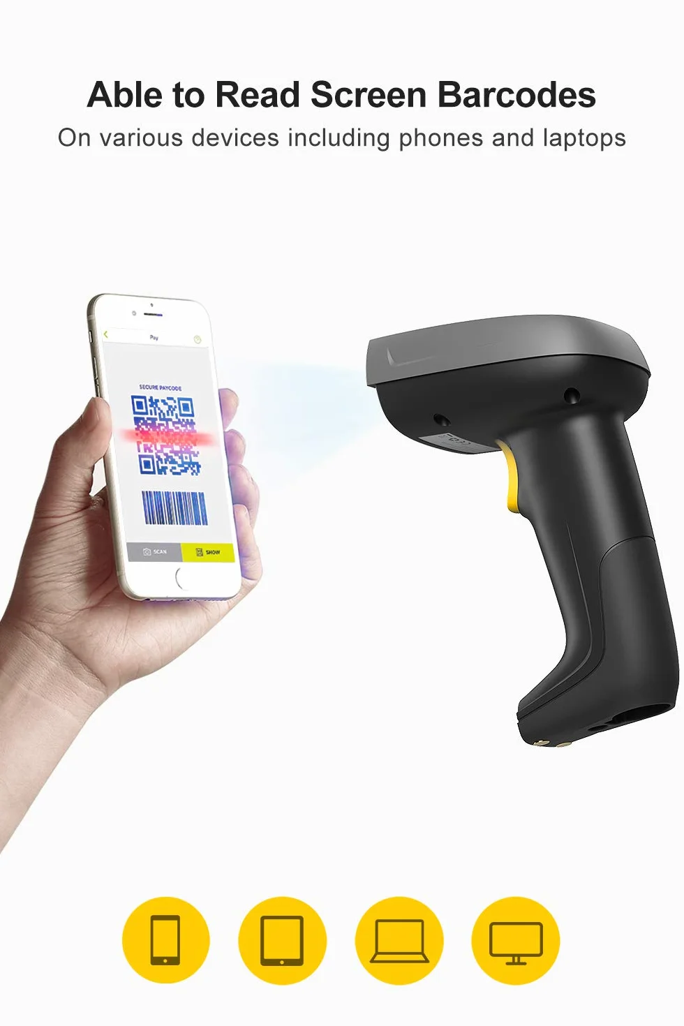 Inateck 2D Lettore per codici a barre, codici QR con base Smart, Wireless, Bluetooth, lettura su schermo, BCST-52