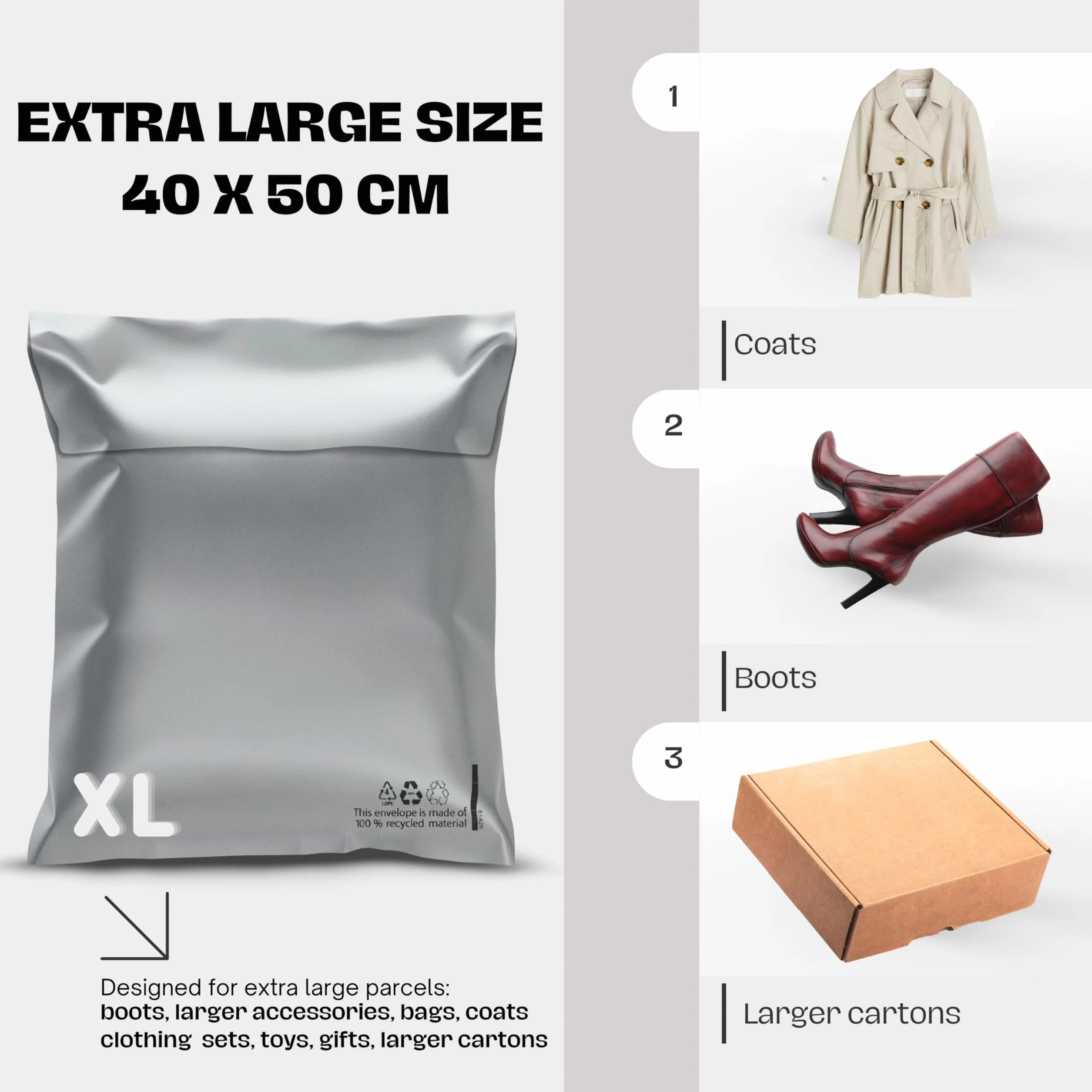 RAGO Buste per Spedizioni Plastica 40x50 cm XL 20 pezzi Autoadesivi Opaque