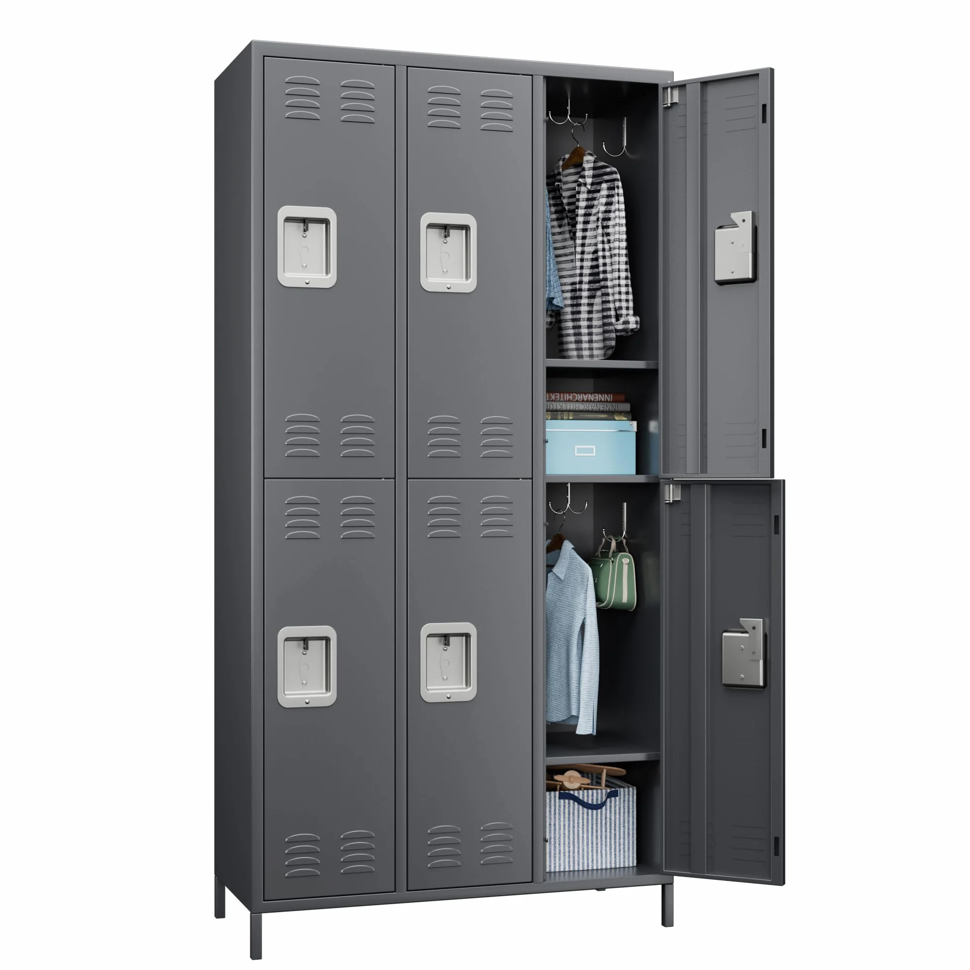 SUPEER Armadietto in metallo con 6 scomparti, armadio in metallo con fessure di ventilazione per dipendenti, palestra, scuola, ufficio (Grigio scuro)