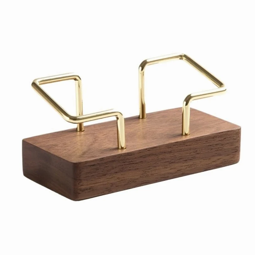Porta Biglietti da Visita in Legno Porta Biglietti da Visita per scrivania Organizer in Metallo e Legno Porta Biglietti da Visita (Marrone 11x5x5,5 cm)