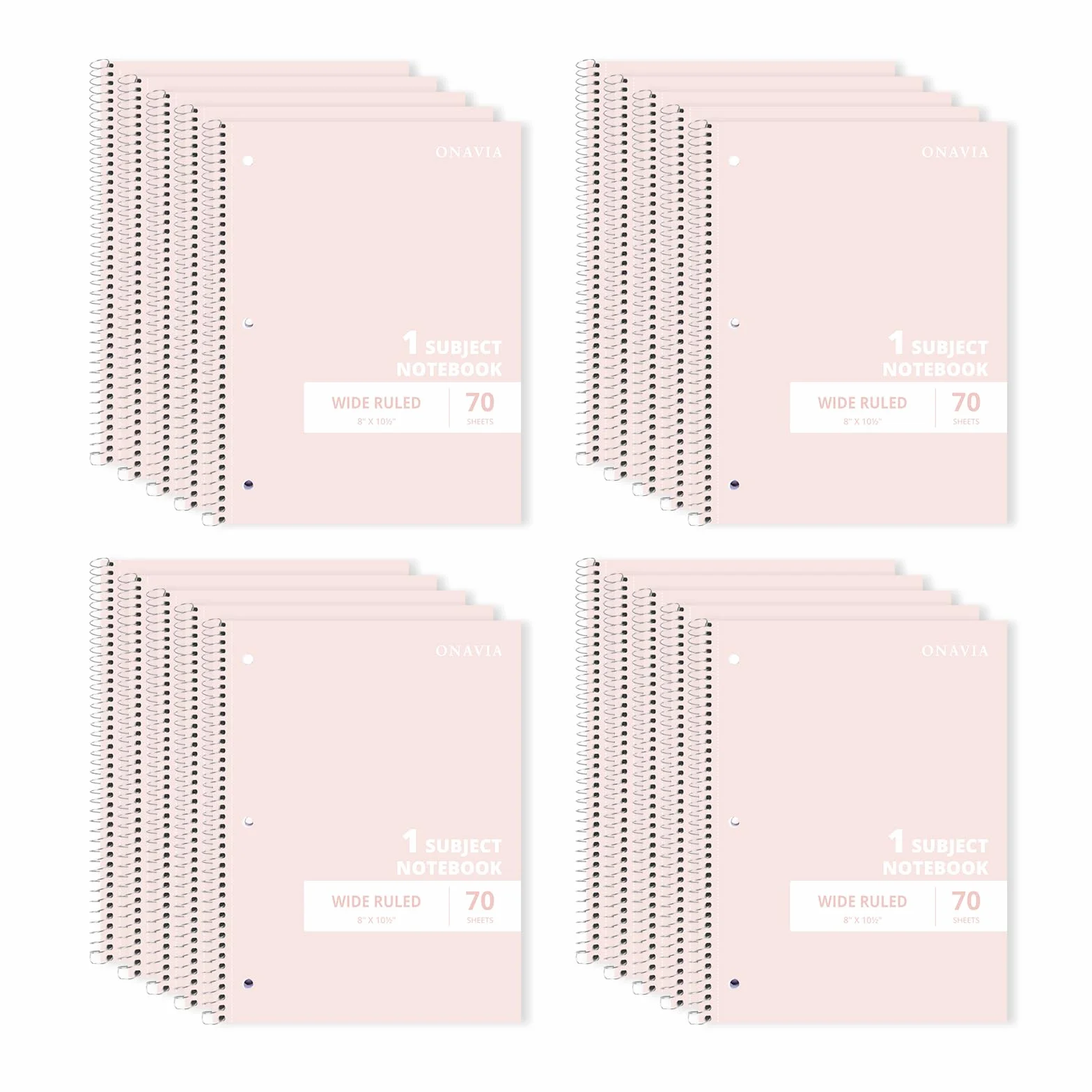 ONAVIA Quaderno a spirale per soggetto, confezione da 20 pezzi, a righe larghe, 7,5 x 10,5, 70 fogli ciascuno, 1 soggetto, esigenze di fornitura di quaderni scolastici, rosa