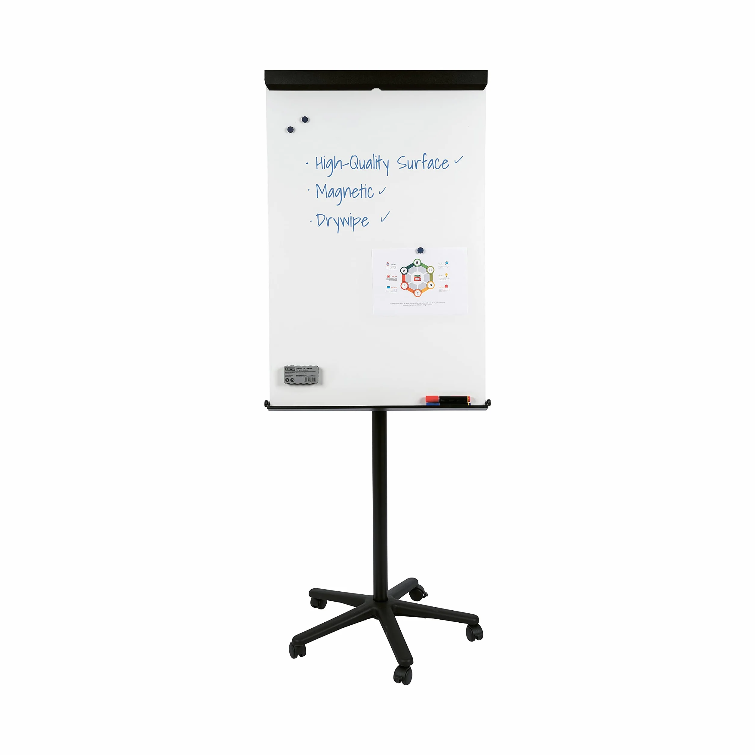Bi-Office Portablocco Portatile, Cavalletto Mobile Senza Cornice Nero, Superficie Magnetico, Dimensioni Panello Euro 700 x 1000 mm