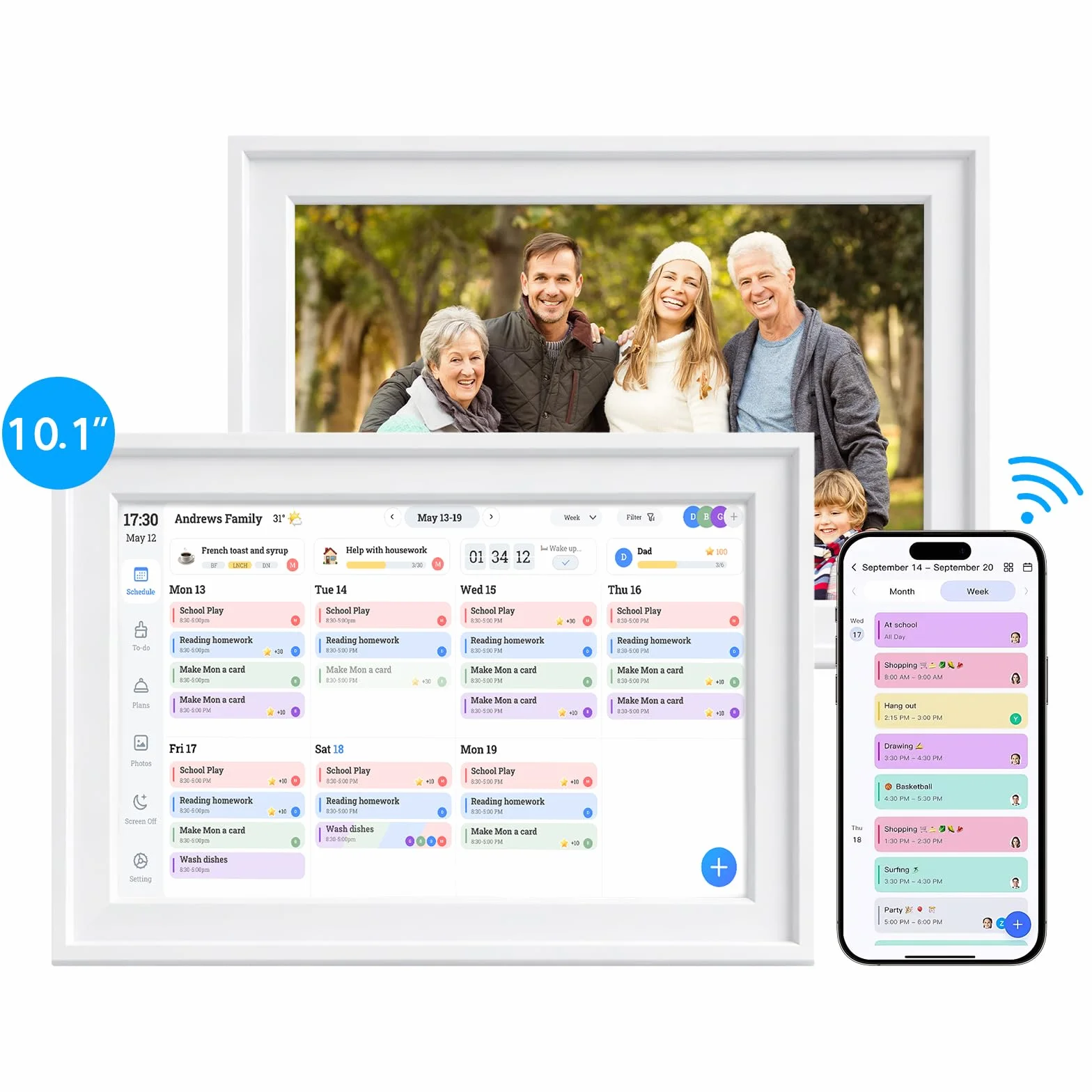 Calendario Digitale WiFi 10,1" Smart – Organizzatore Famiglia Con Controllo App, Touchscreen Interattivo, Pianificatore Attività & Pasti, Cornice Foto, Premi, Agenda 2026