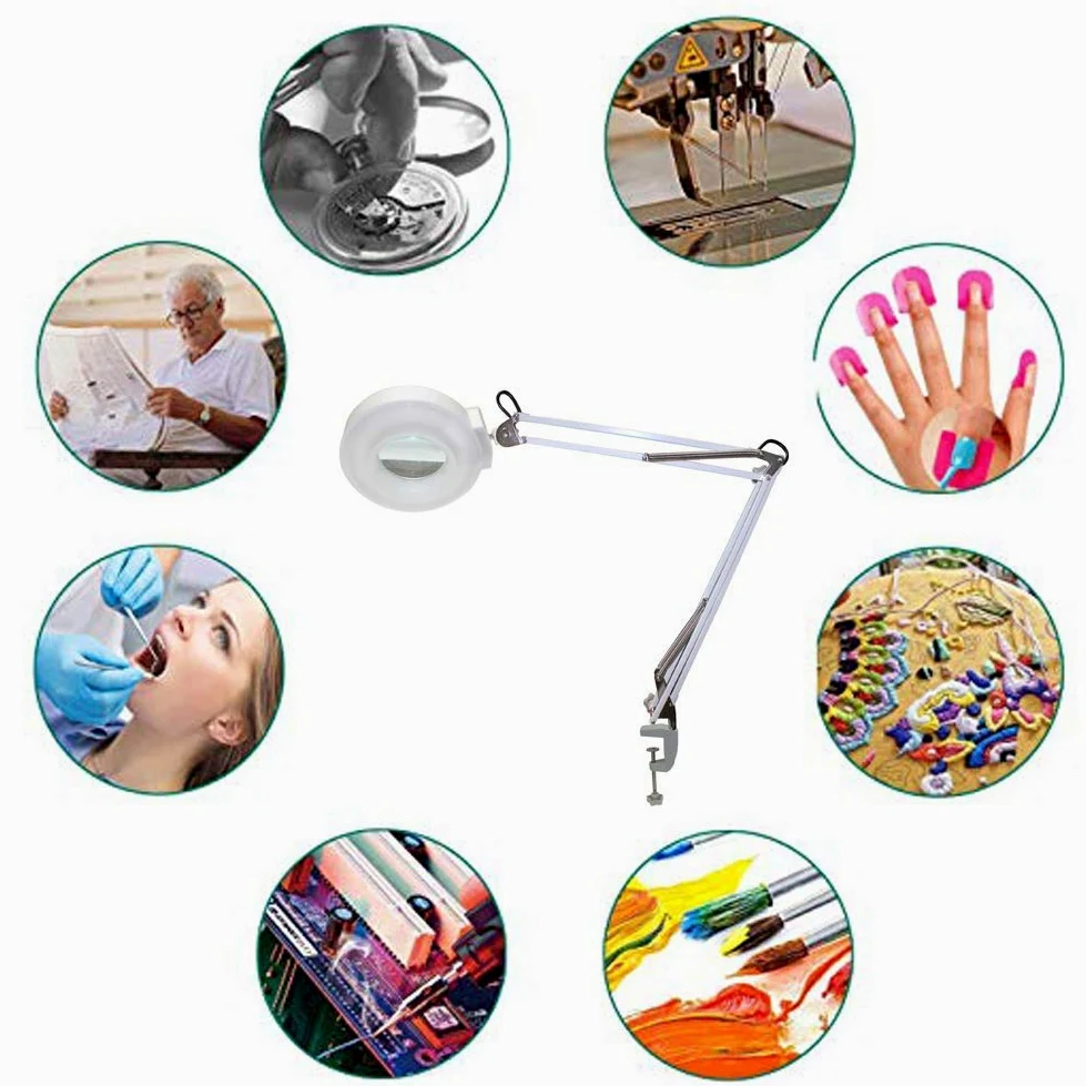 Lente d'ingrandimento, Lampada con lente d'ingrandimento a LED, Braccio girevole regolabile Lampada da tavolo con ingrandimento 8x per salone di bellezza, cura della pelle, manicure, unghie e tatuagg