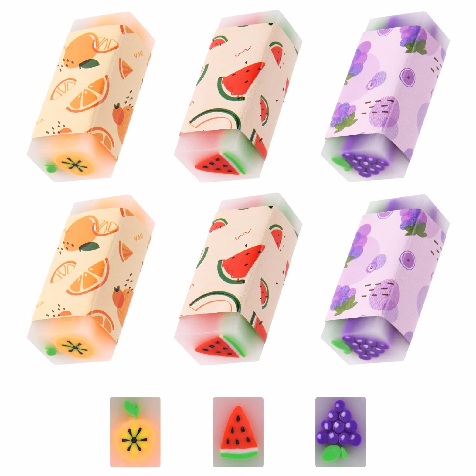 Vicloon Gomme Per Cancellare 6pcs Aroma Frutta 4,5x2cm Al Profumo Di Anguria Uva Arancia