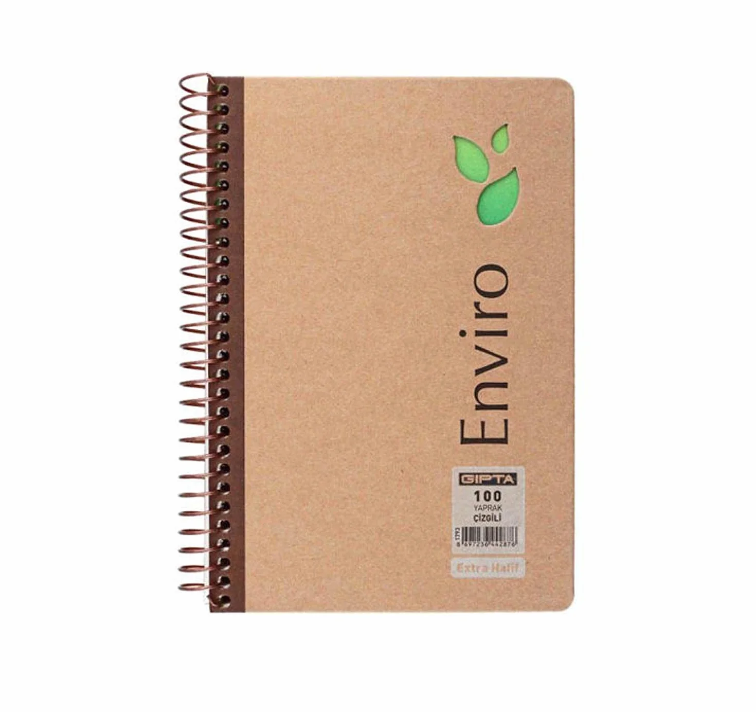 Gıpta Enviro - Quaderno a spirale, formato A4, 100 fogli, copertina rigida, a righe