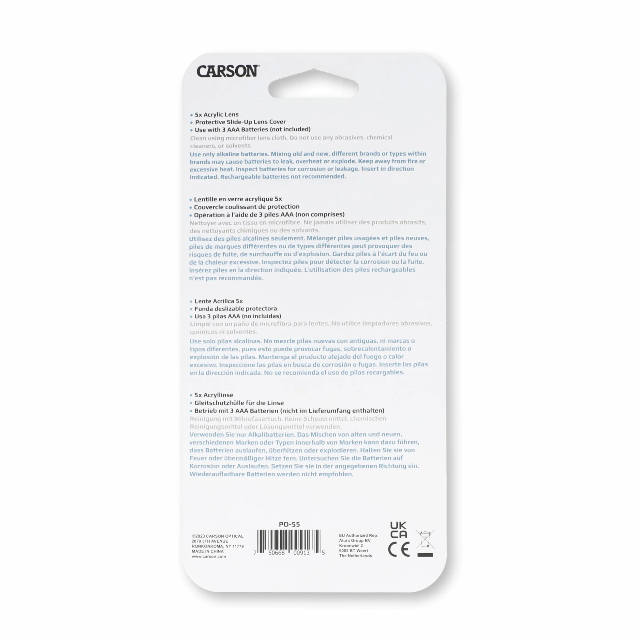 Carson MiniBrite 5x Lente d'Ingrandimento Tascabile con Luce LED Integrata e Custodia Scorrevole PO-55