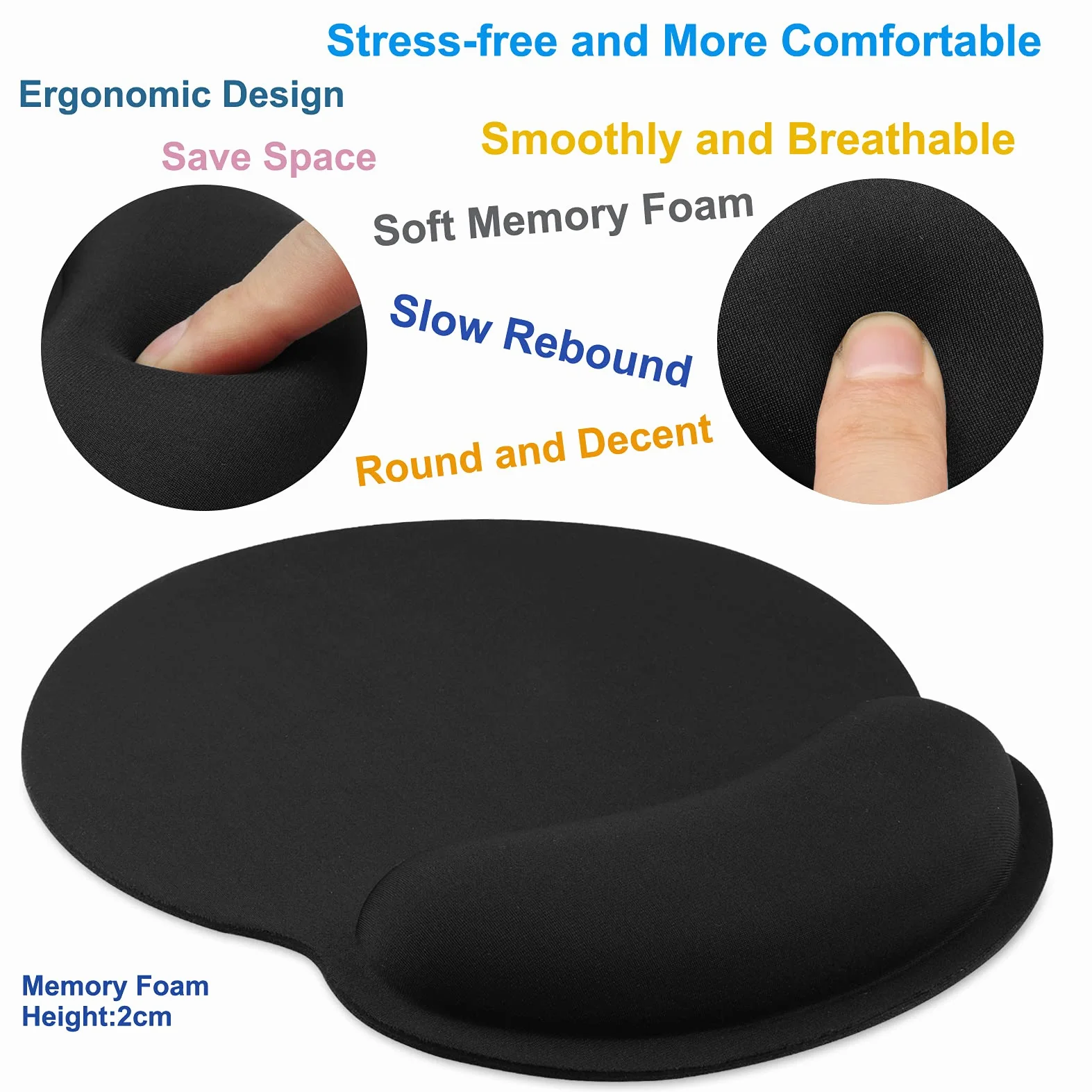 Podkładka pod mysz ergonomiczna z pianki memory z podpórką pod nadgarstek - czarny