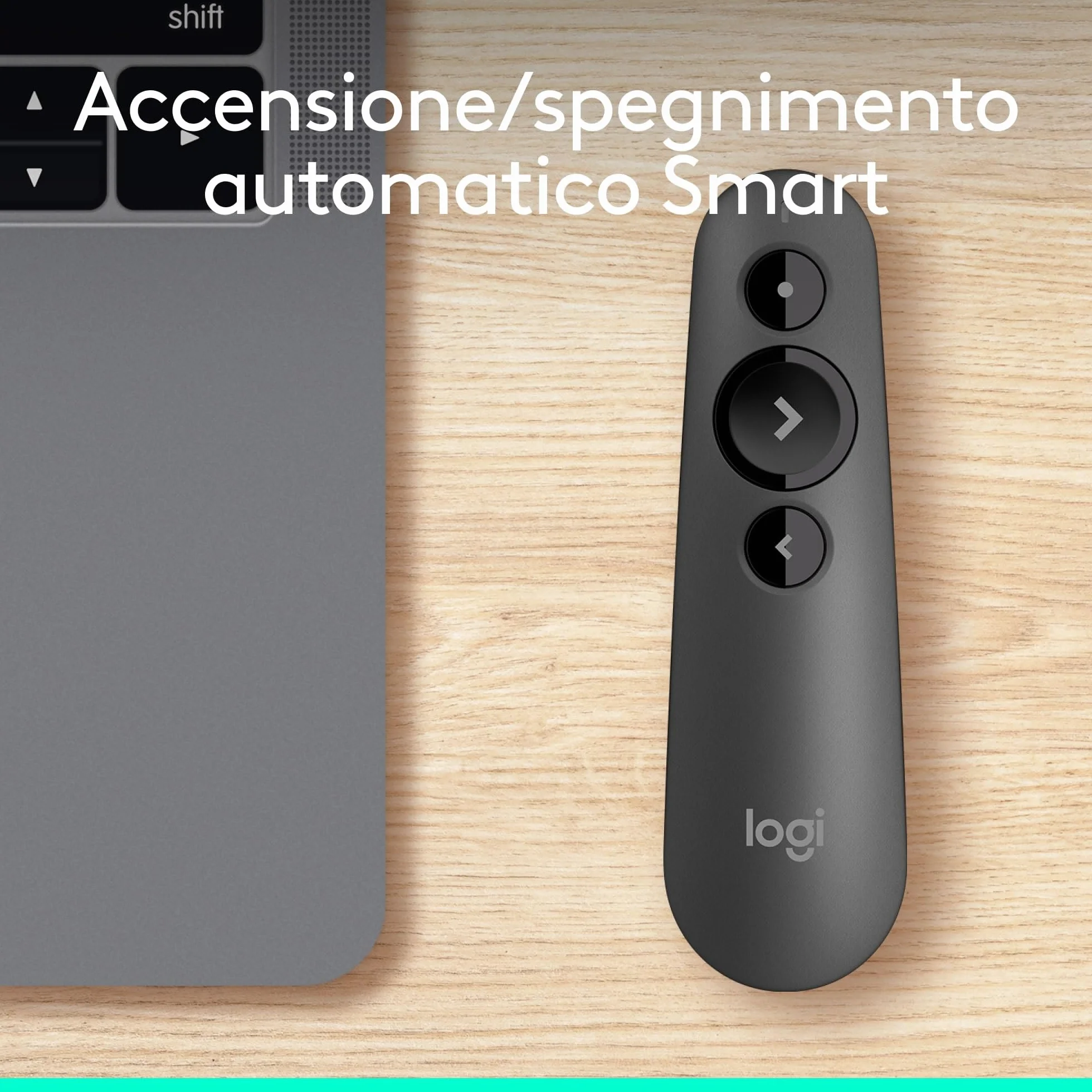 Logitech R500s Telecomando per presentazioni laser di classe 1 USB e Bluetooth - Compatibilità universale, raggio d'azione di 20 m, personalizzabile – Grigio scuro