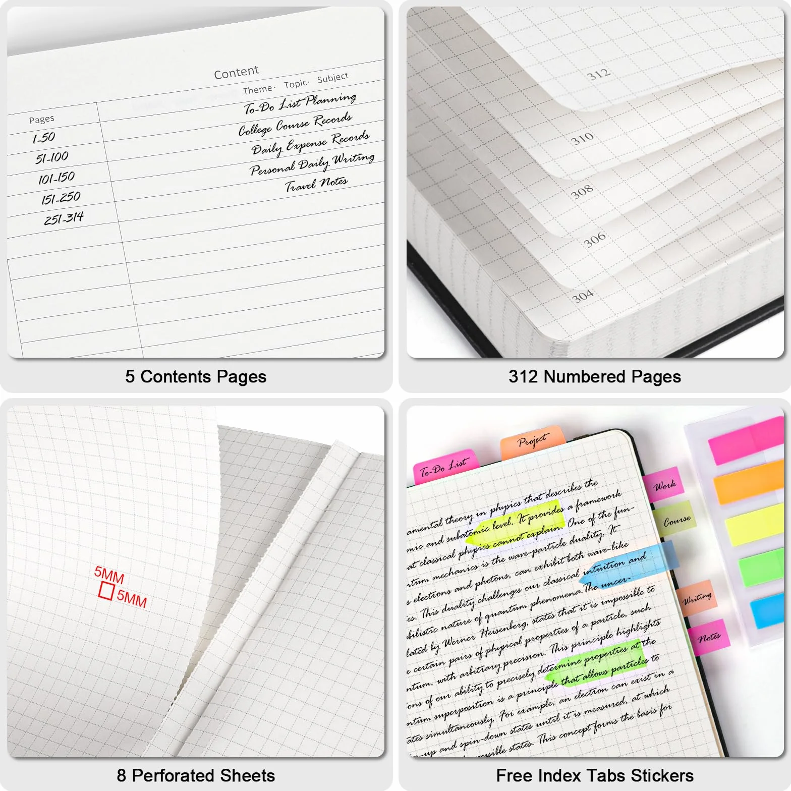 Taccuino A4 carta grafica 312 pagine numerate copertina rigida 100 g/m² quaderno a quadretti