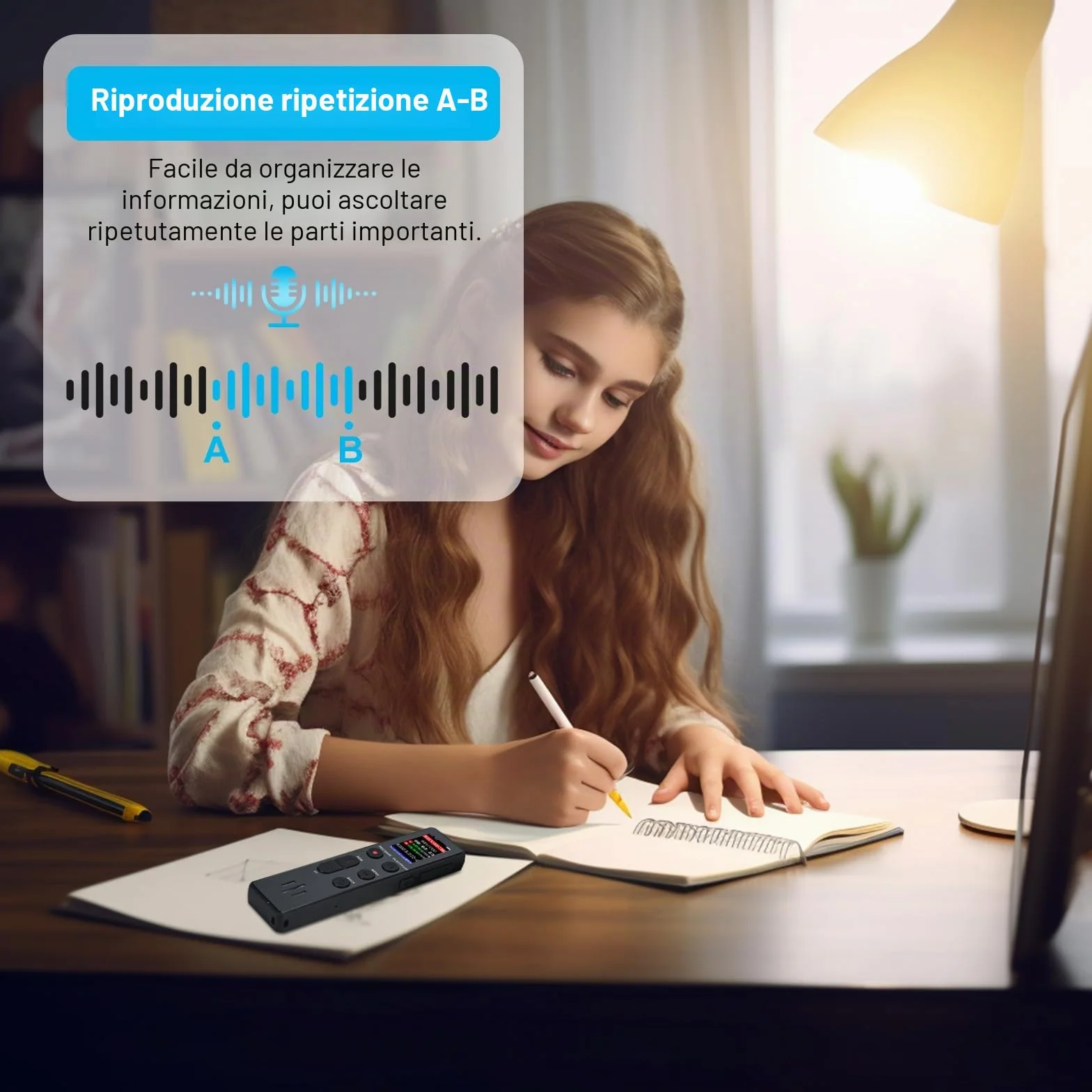 Registratore Vocale Digitale da 64 GB, Attivato, Portatile con Riproduzione, HD per Interviste/Lezioni/Riunioni